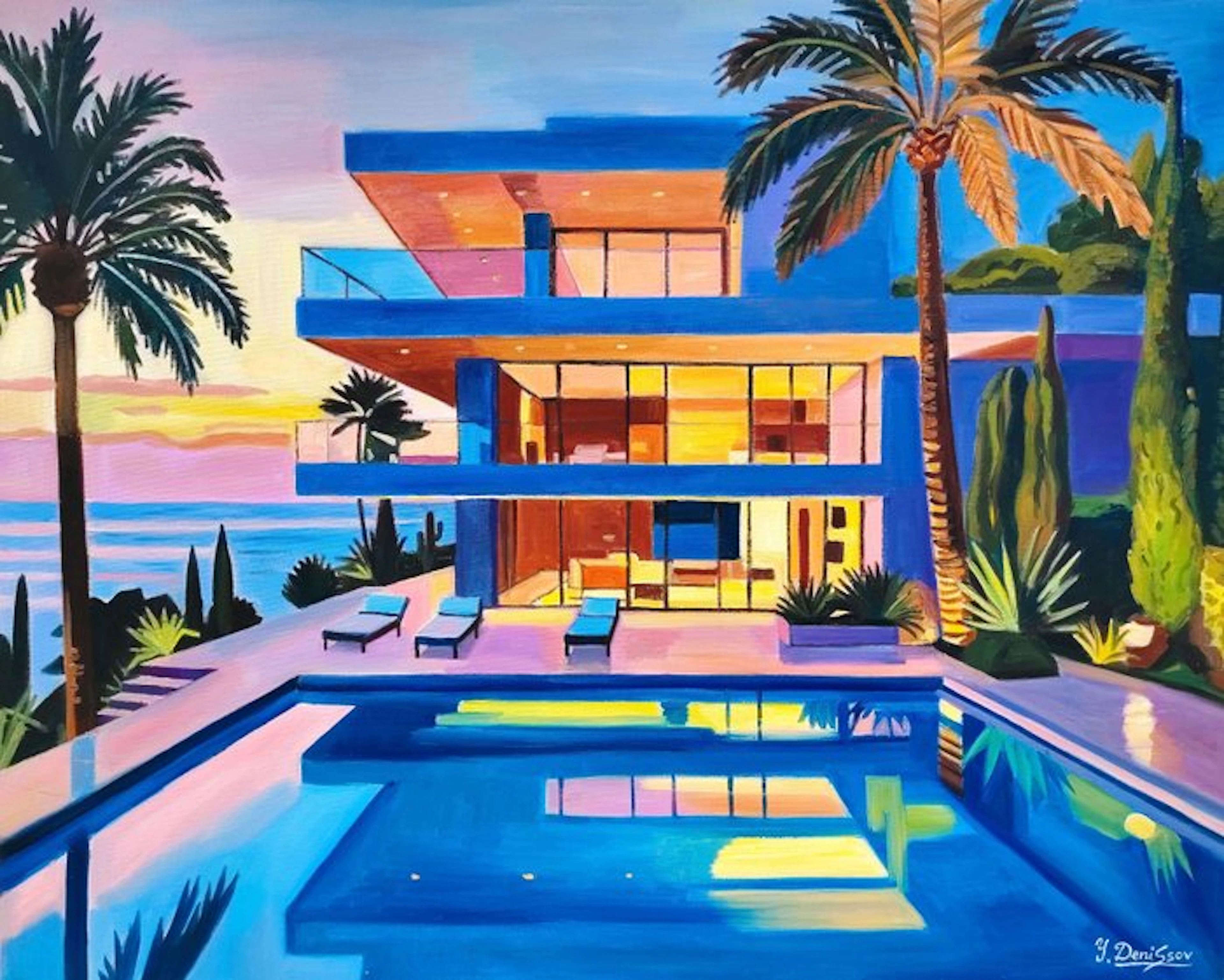 Yuri Denissov - Villa au bord de la mer le soir