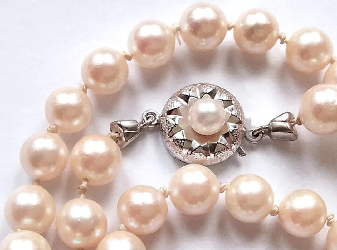 No reserve price - String of beads 8 kt white gold - Akoya pearls