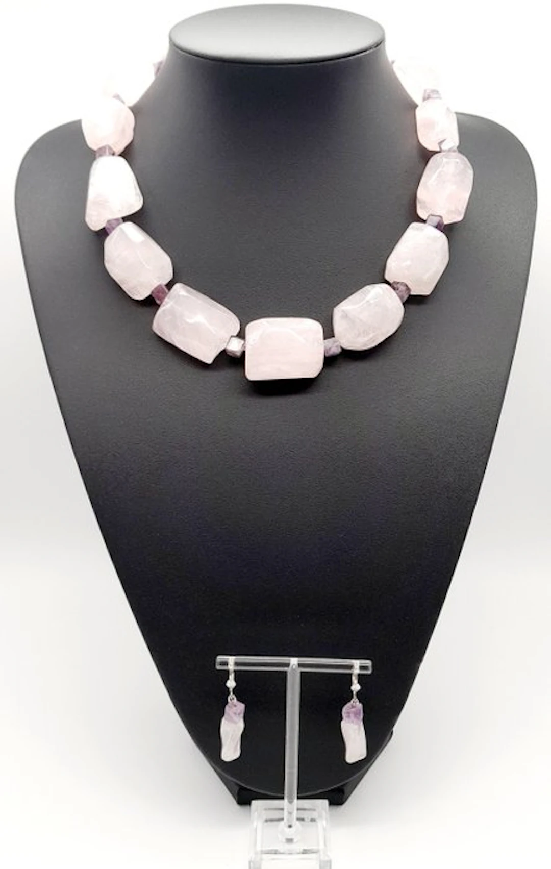stainless steel - Statement necklace - Rose Quartz