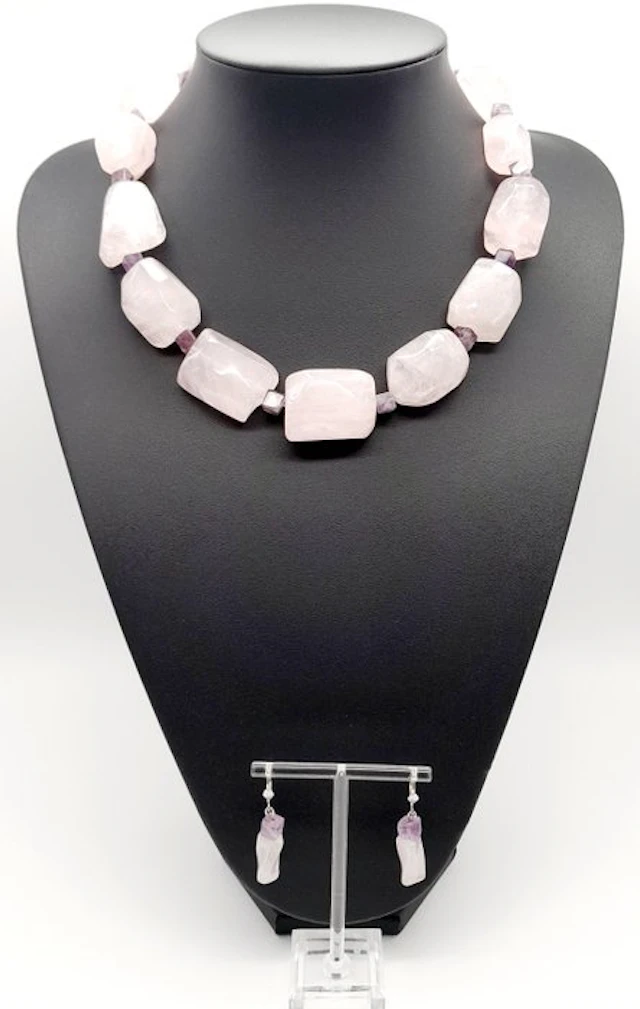 stainless steel - Statement necklace - Rose Quartz