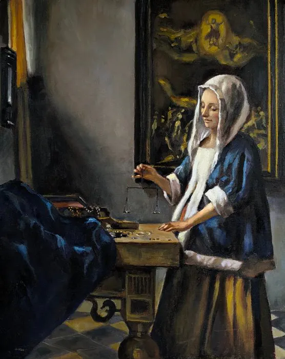 Italian school (XX) - La donna con la bilancia – da Johannes Vermeer