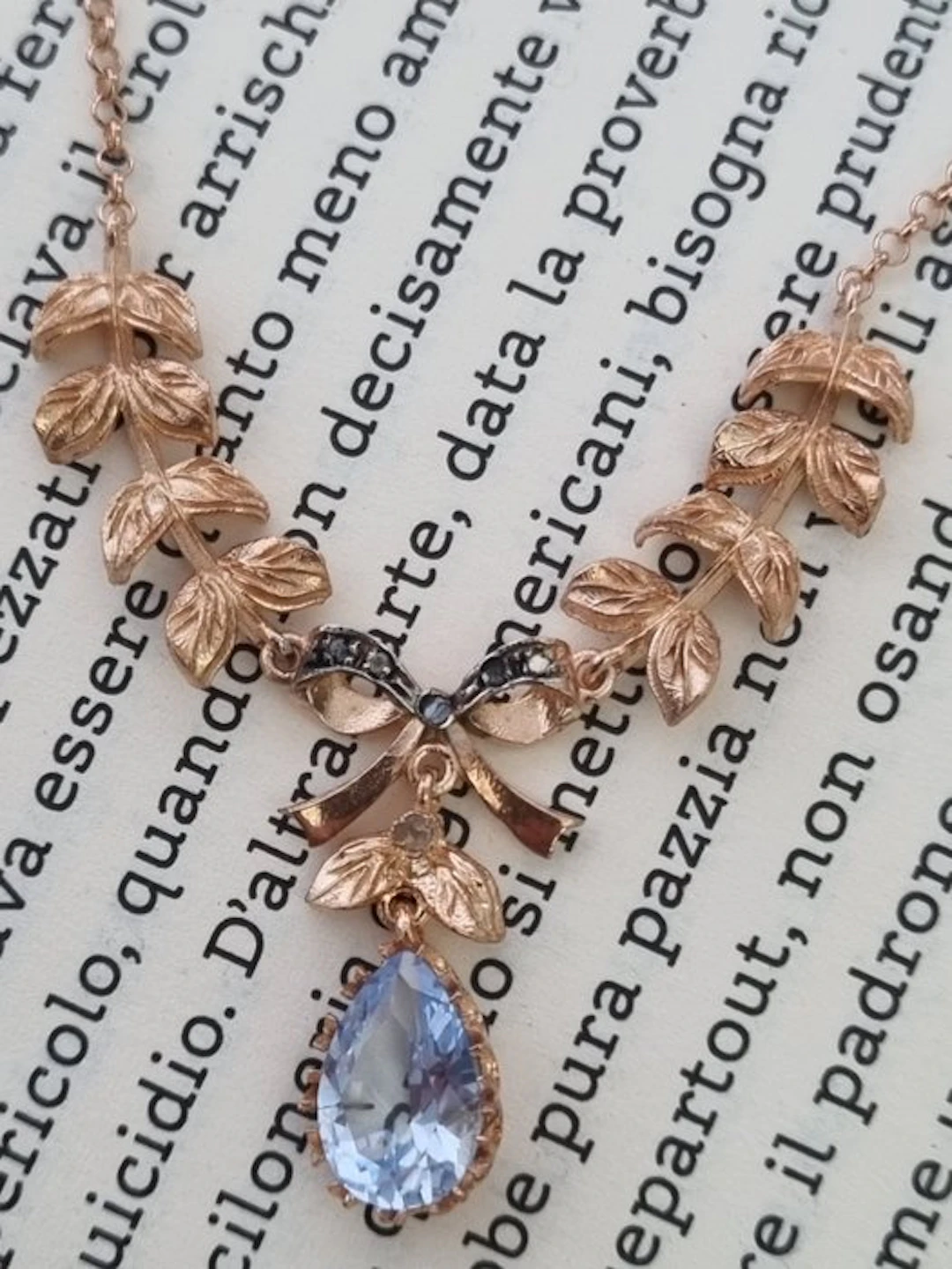 No reserve price - Necklace - 9 kt. Silver, Rose gold Aquamarine - Diamond