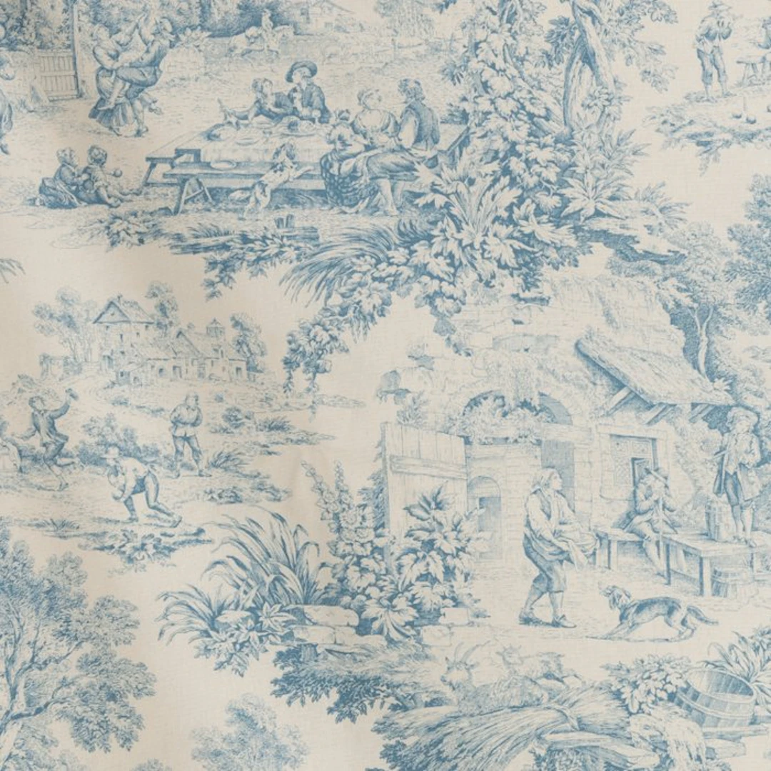 AA015 - Blue Toile de Jouy Fabric - 100% Cotton OEKO-TEX...