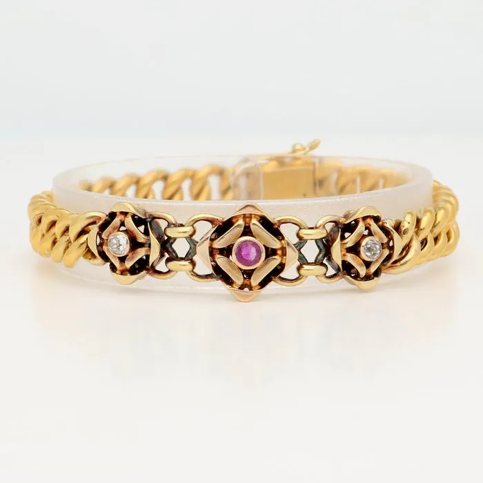 Bracelet - 18 kt. Yellow gold Ruby - Diamond