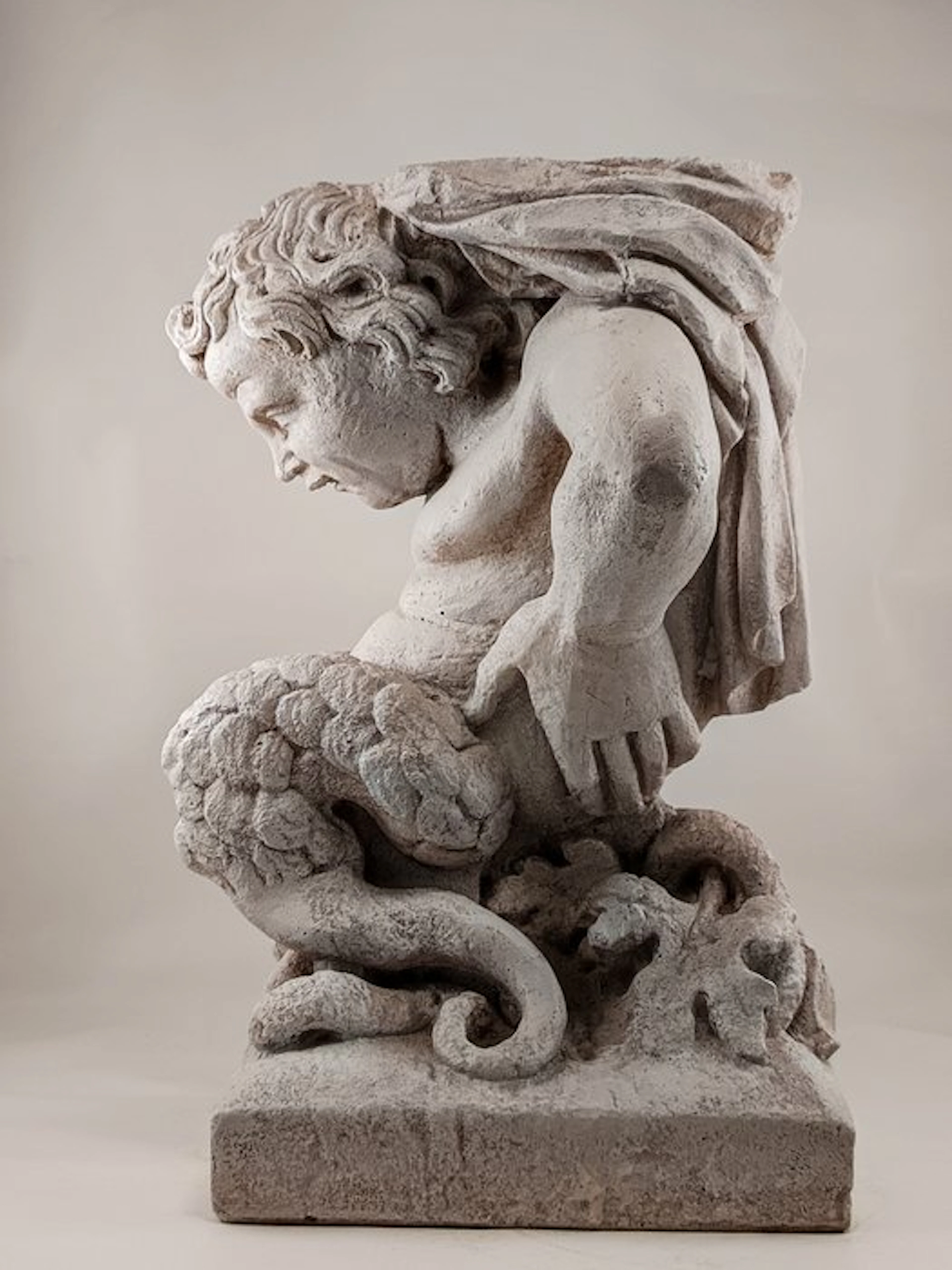 Sculpture, Piedistallo con Tritone - 28 cm - Plaster