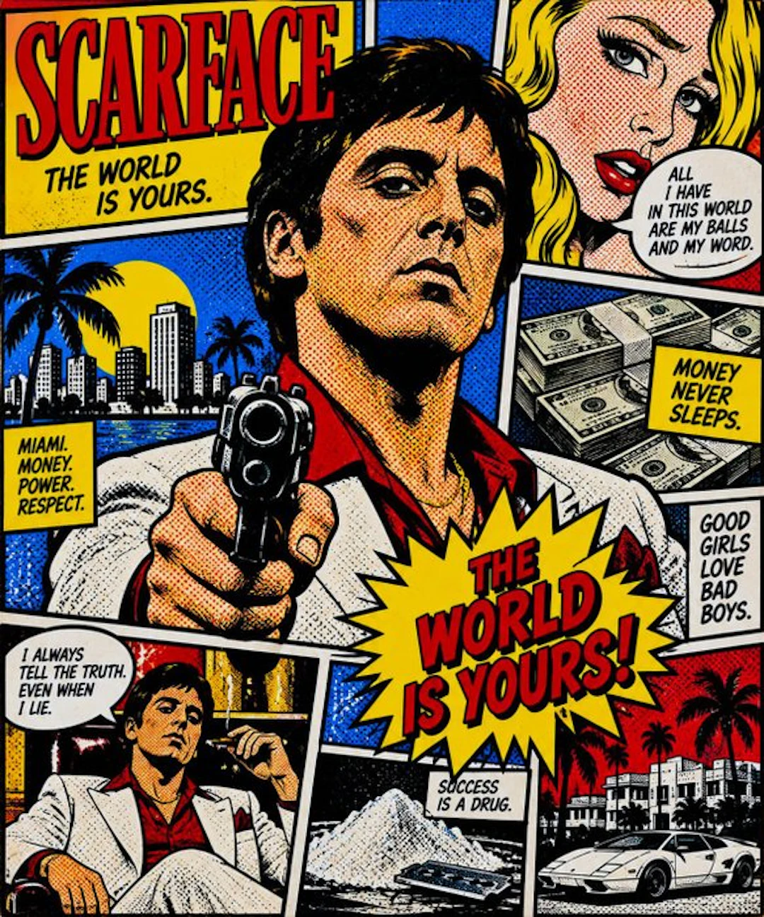 Scarface - Tony Montana con stile artistico Roy Lichtenstein