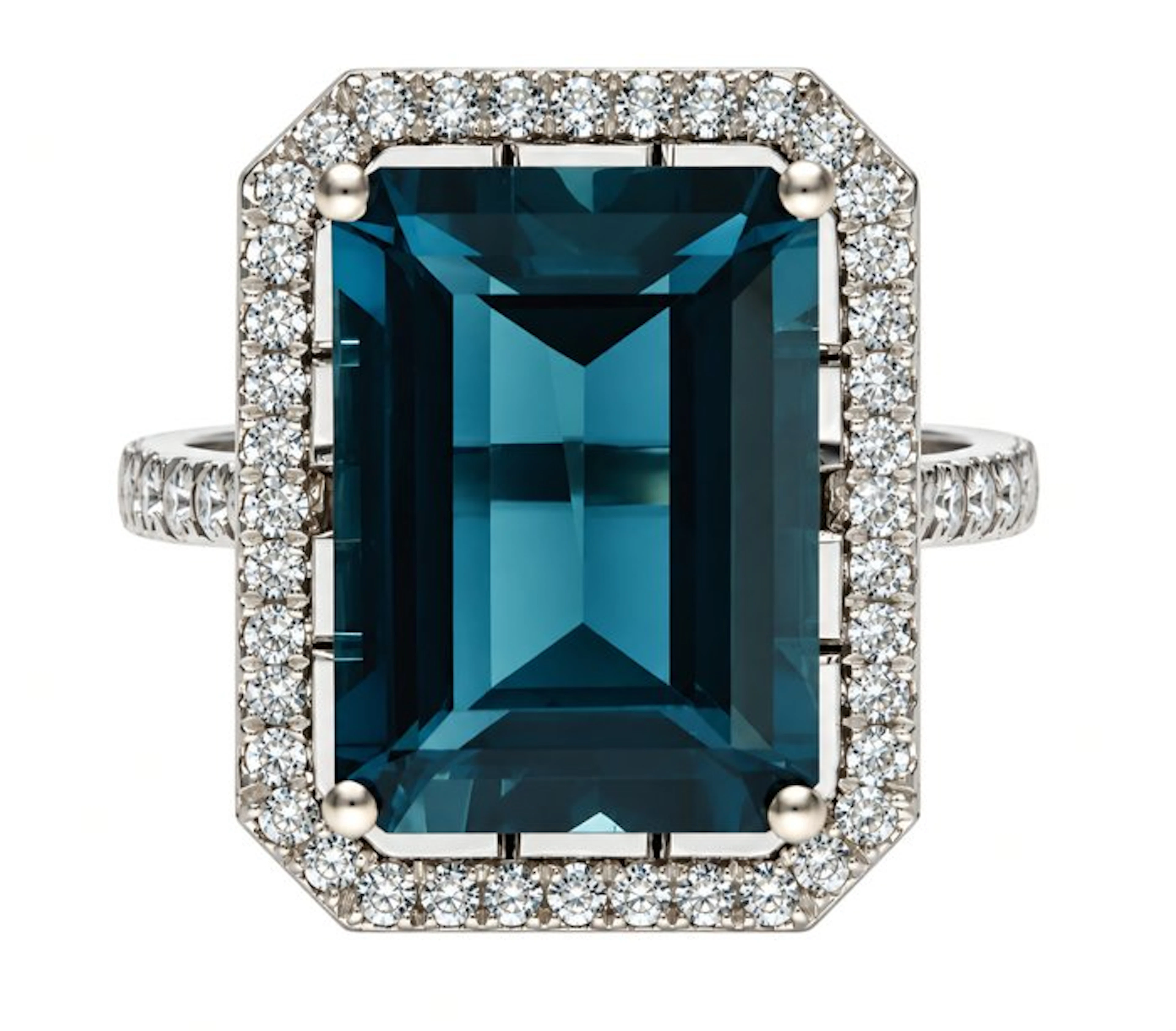 No reserve price - Ring - 14 kt. White gold - 12.10ct. tw. Topaz - Diamond
