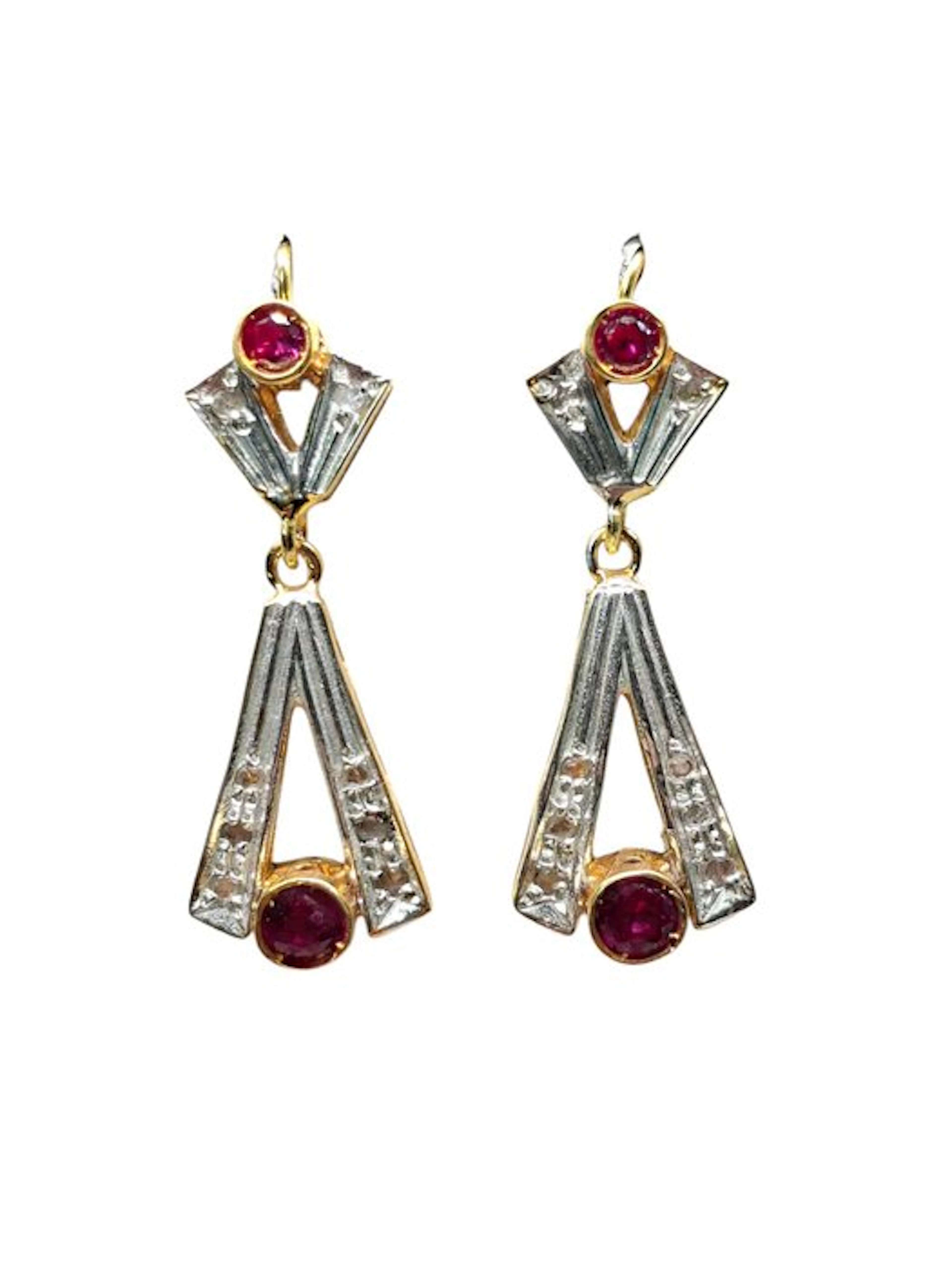 No reserve price - Earrings - 9 kt. Silver, Yellow gold Ruby - Mixed gemstones
