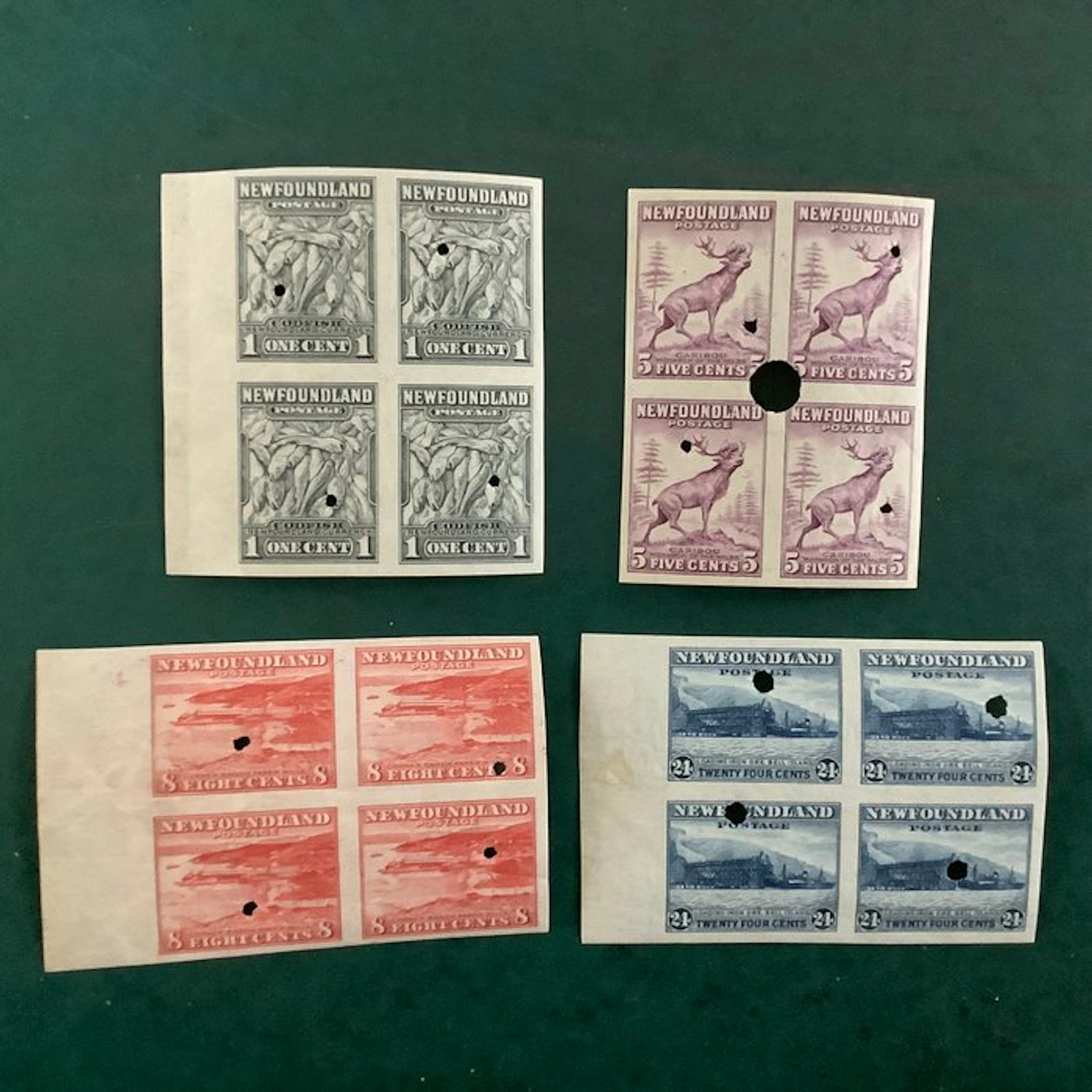 Newfoundland 1932 - Proofs; four blocks of four unchanged...