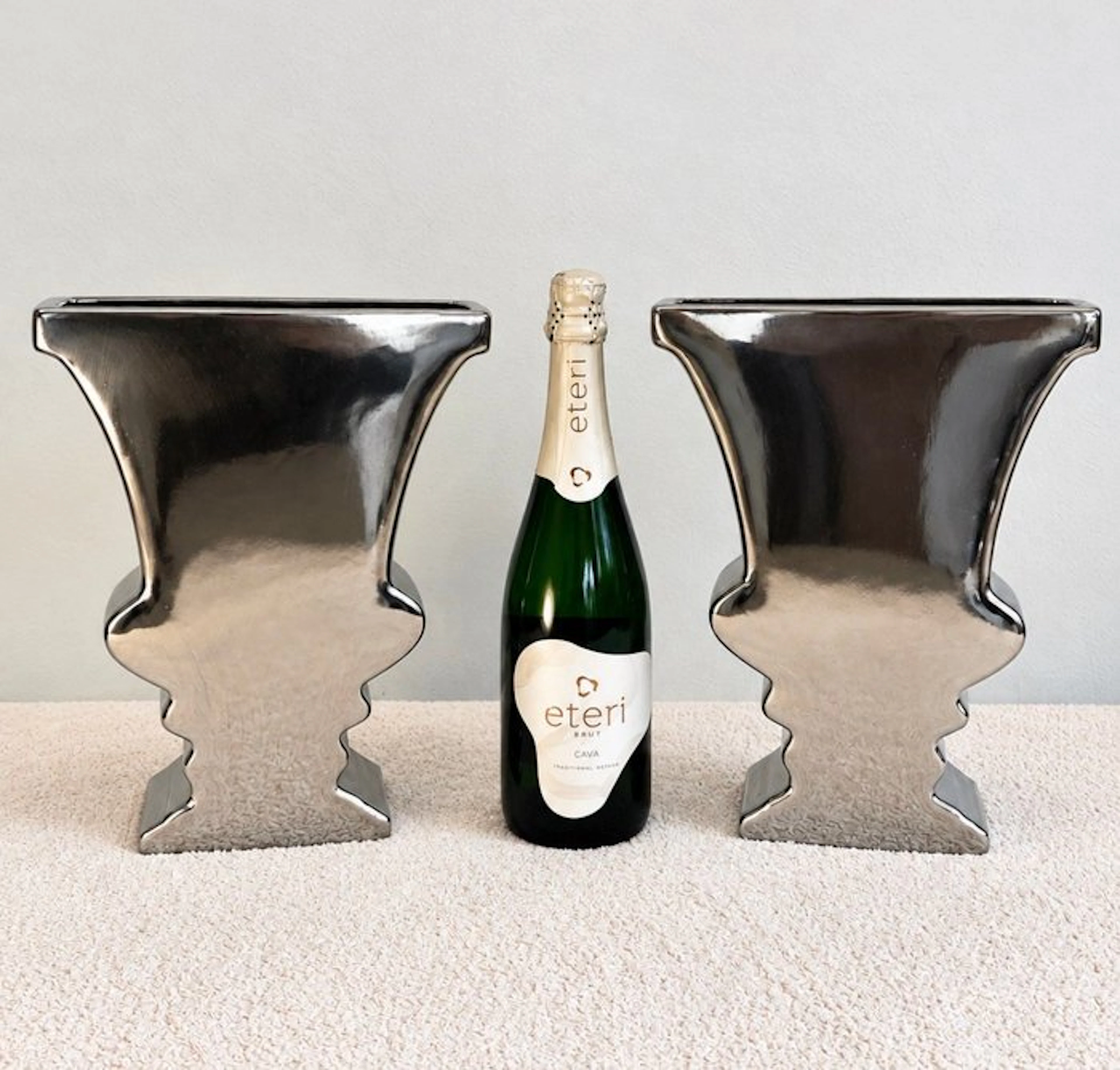 Vase (2) - Trophy Vaas - Ceramic, Chrome - Set