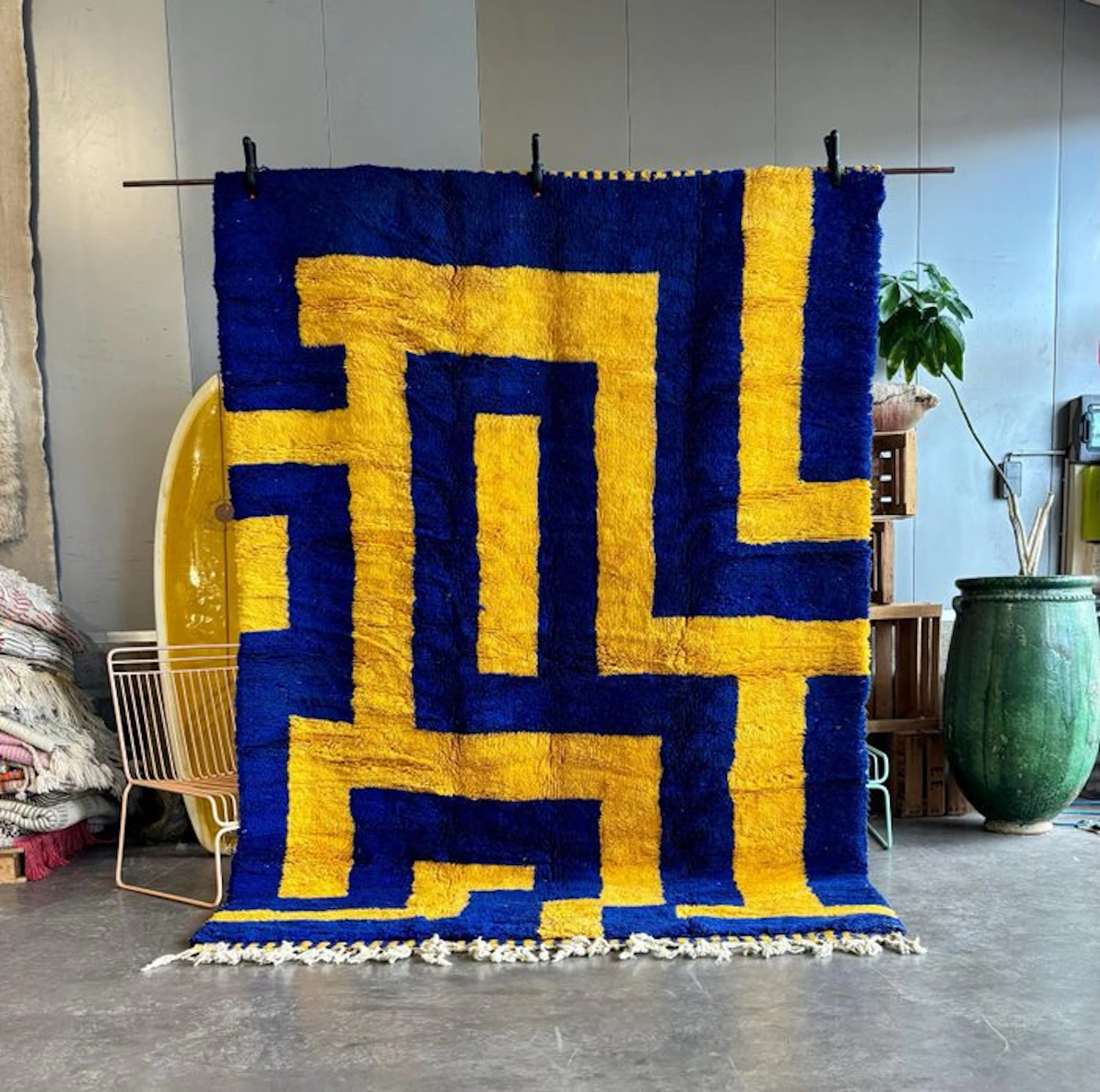 Blue Yellow Moroccan Mrirt Rug