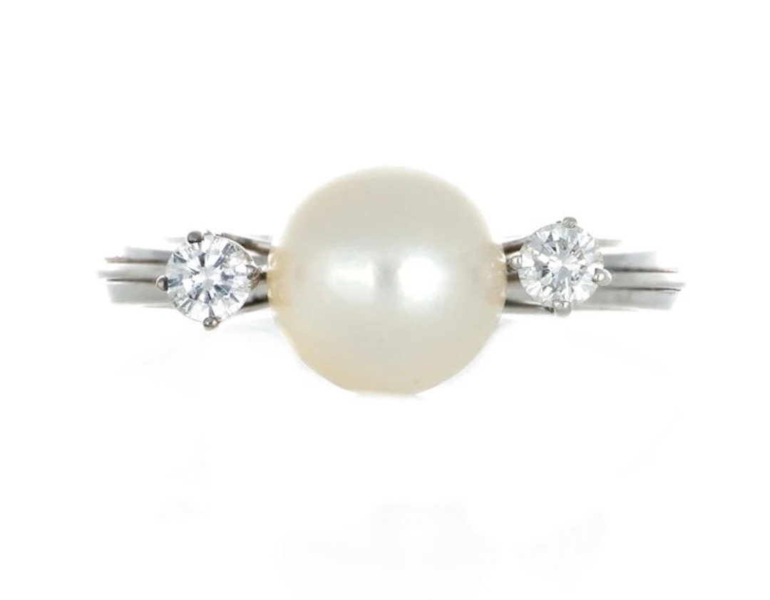 No reserve price - Ring - 18 kt. White gold Pearl - Diamond