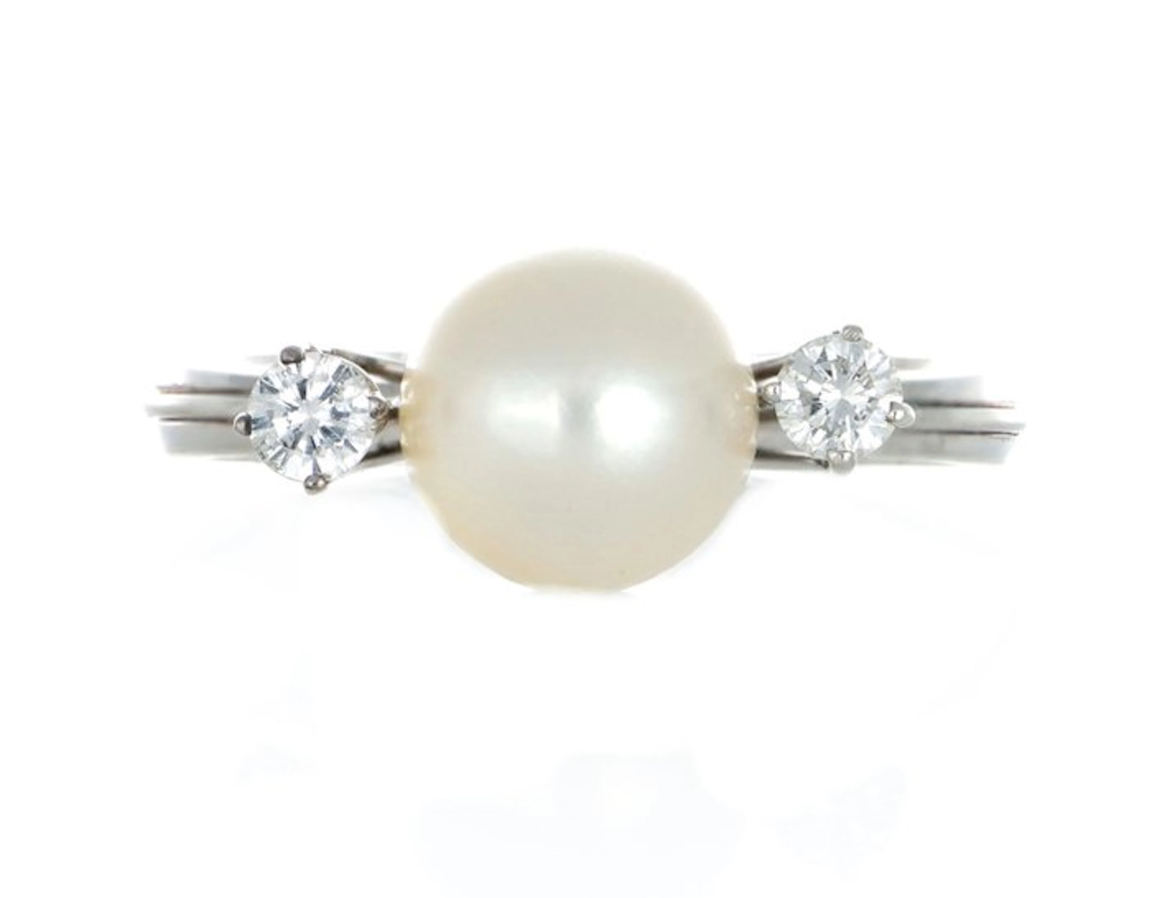 No reserve price - Ring - 18 kt. White gold Pearl - Diamond