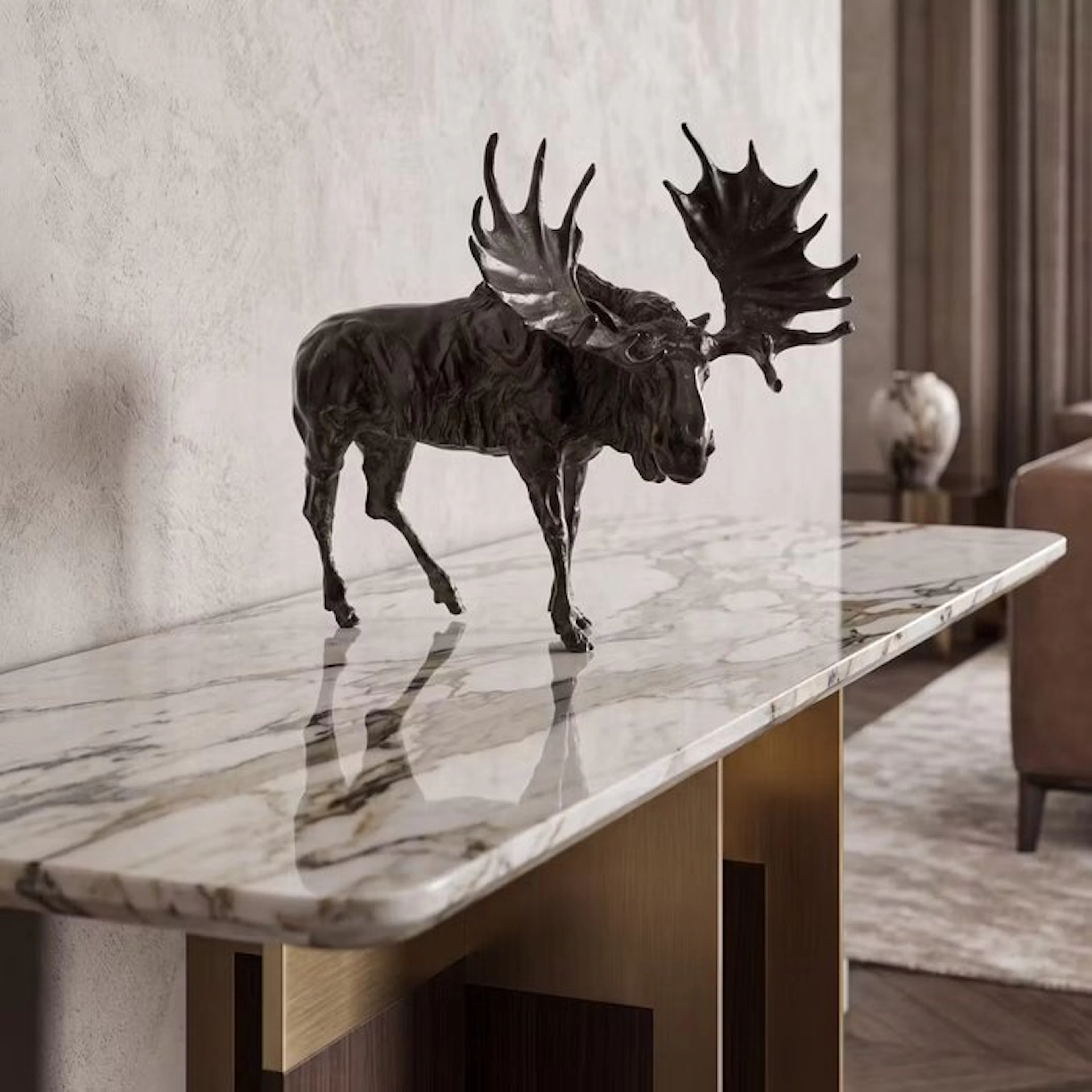 Statue, Exclusief sculptuur van een eland 30.5 cm - 25.5 cm - Bronze