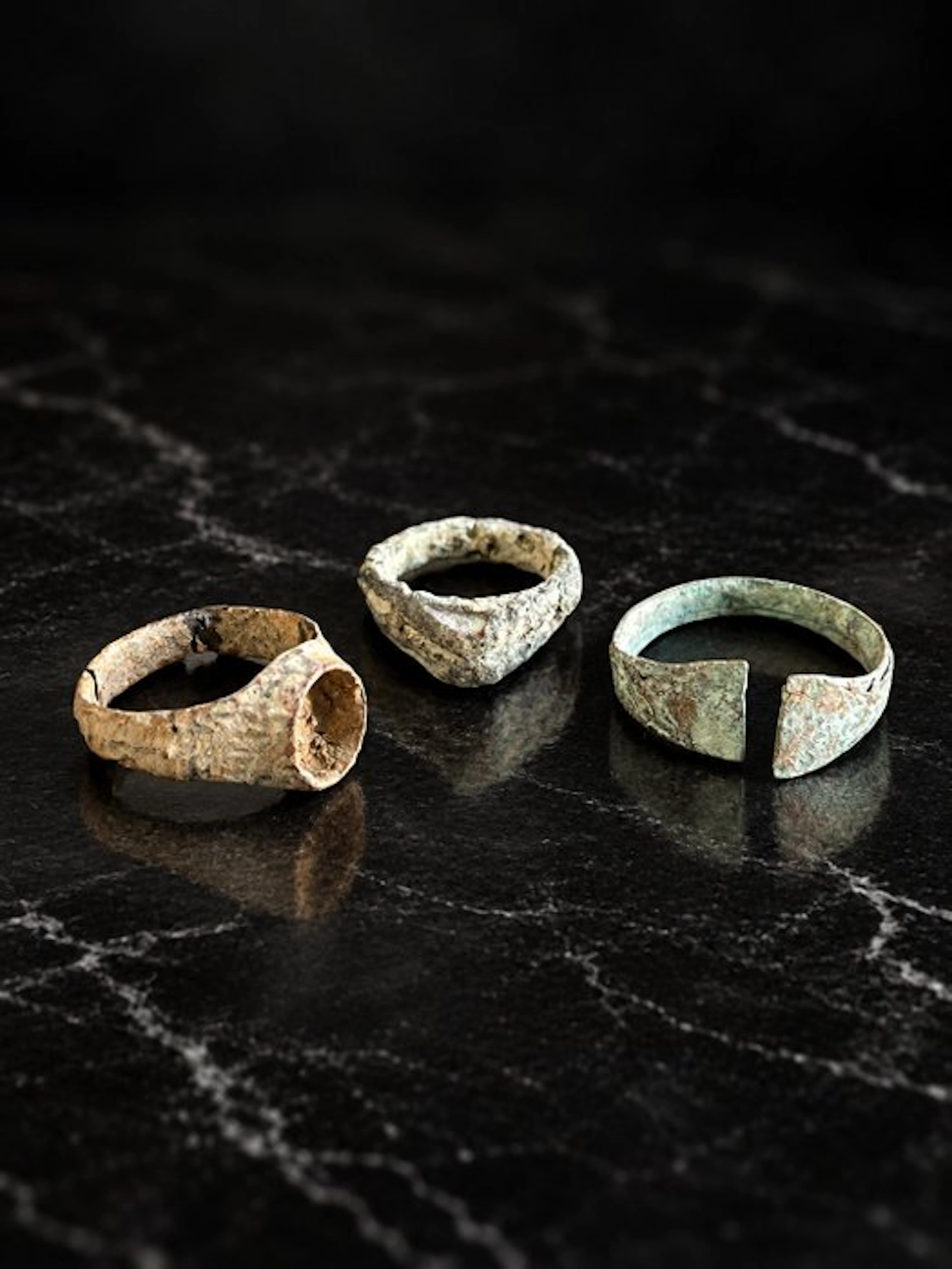 Medieval Bronze Group of Three Finger Rings 10th to 15th...