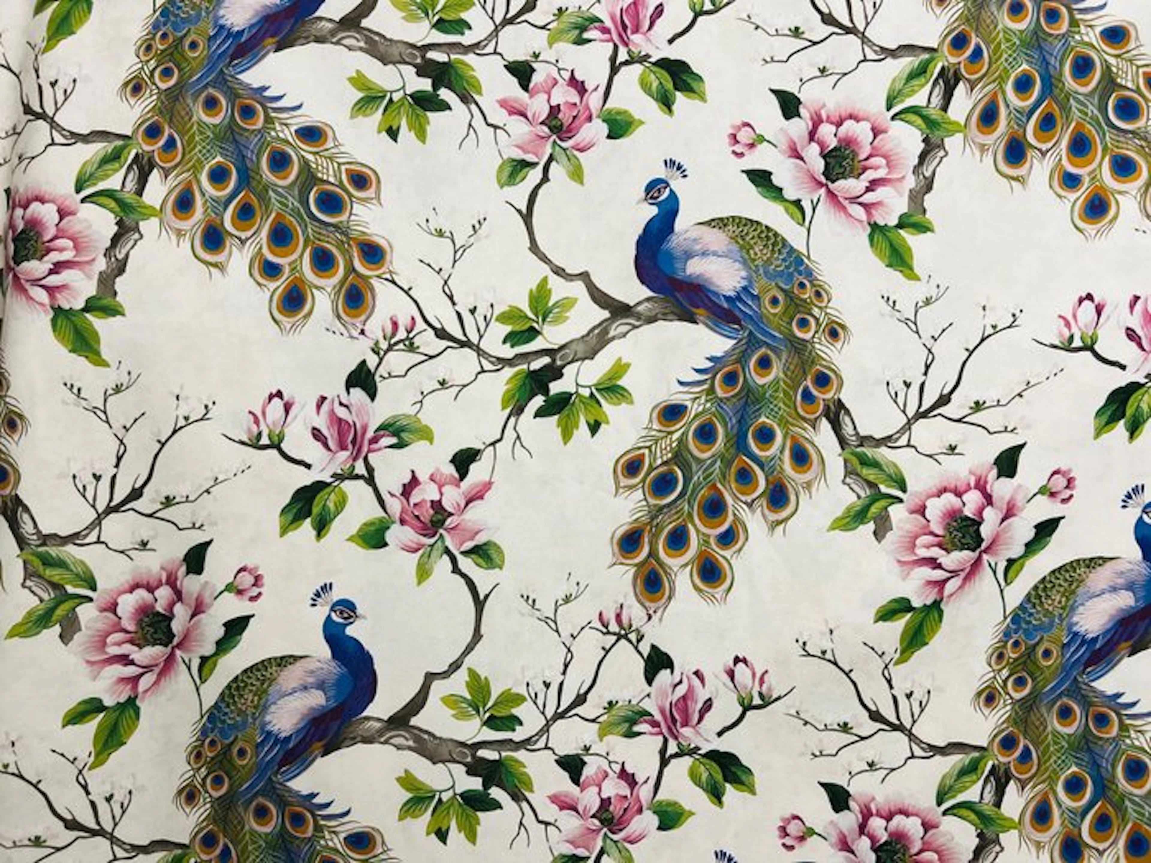 OEKO-TEX certified cotton fabric – Peacocks and flowers...