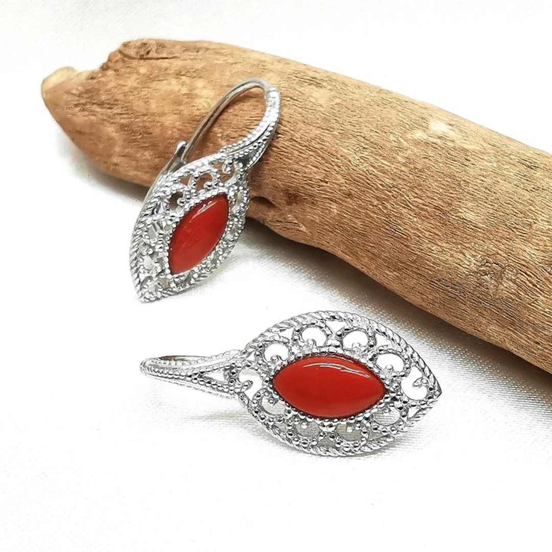 Coral - Silver - Earrings - Italian Craftsmanship