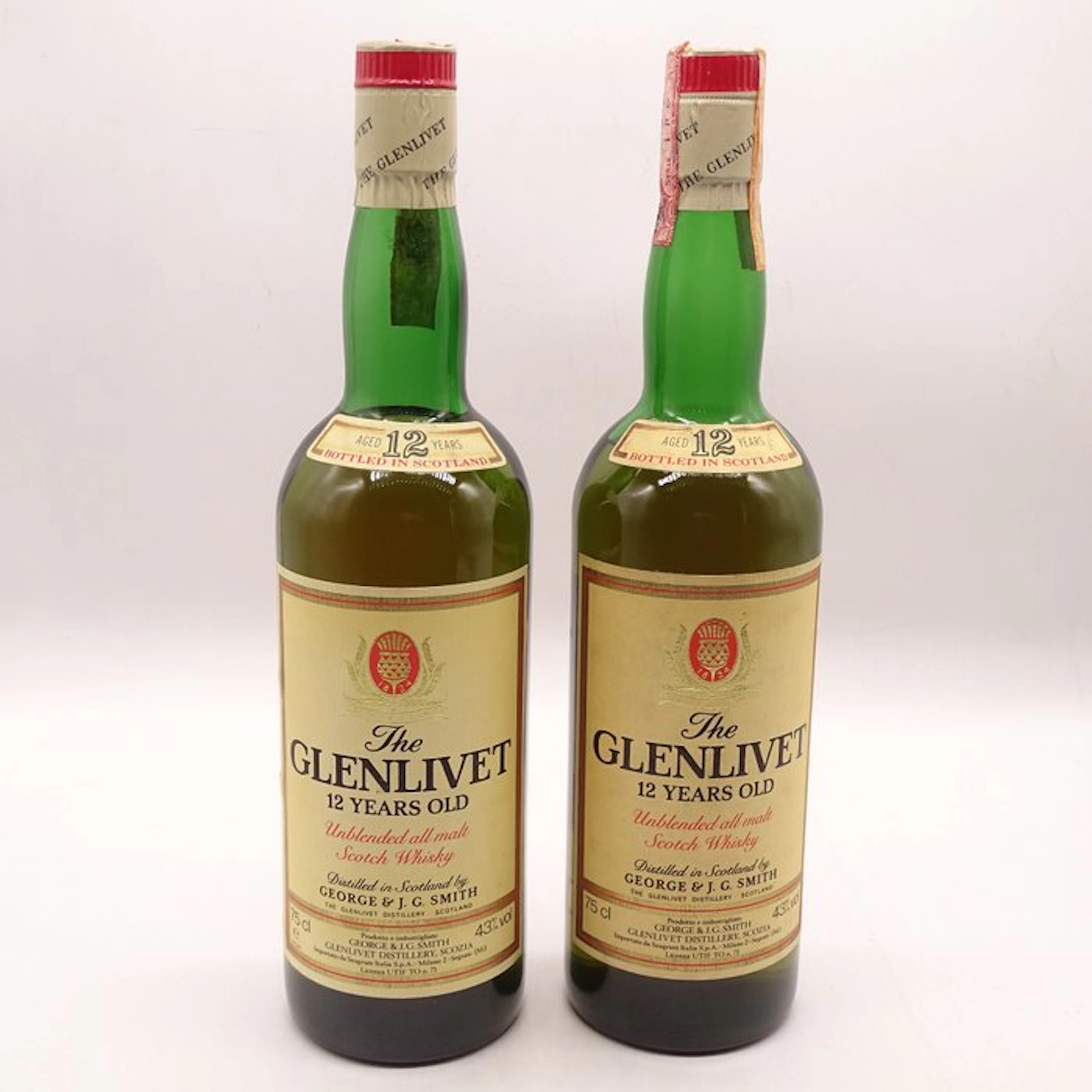 Glenlivet 12 years old Unblended All Malt - b. 1980s - 75cl - 2 bottles