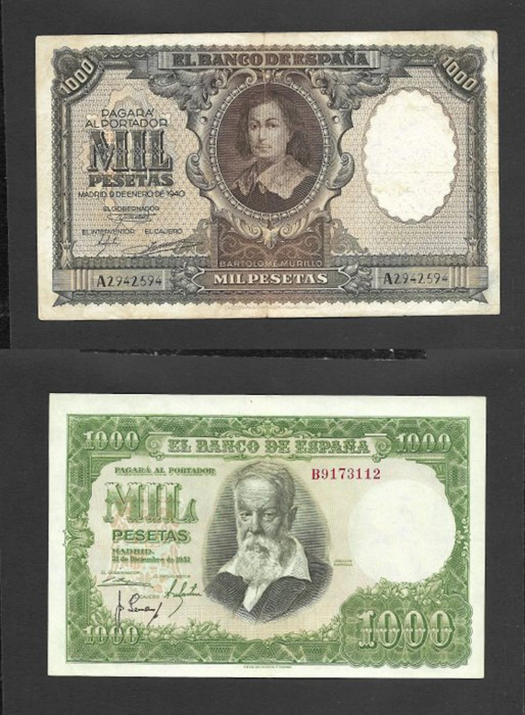 Spain. - 2 x 1000 Pesetas - 1940-1951