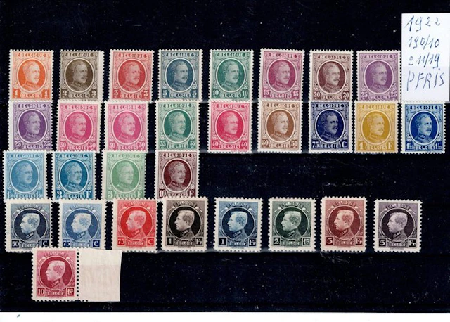 Belgium - Year 1922 OBP 190/10-211/19 value €835 large...