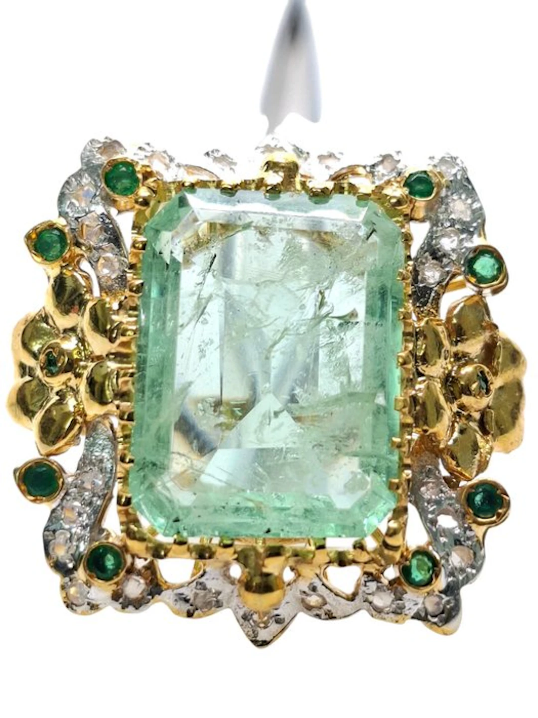 No reserve price - Ring - 9 kt. Silver, Yellow gold Emerald - Mixed gemstones