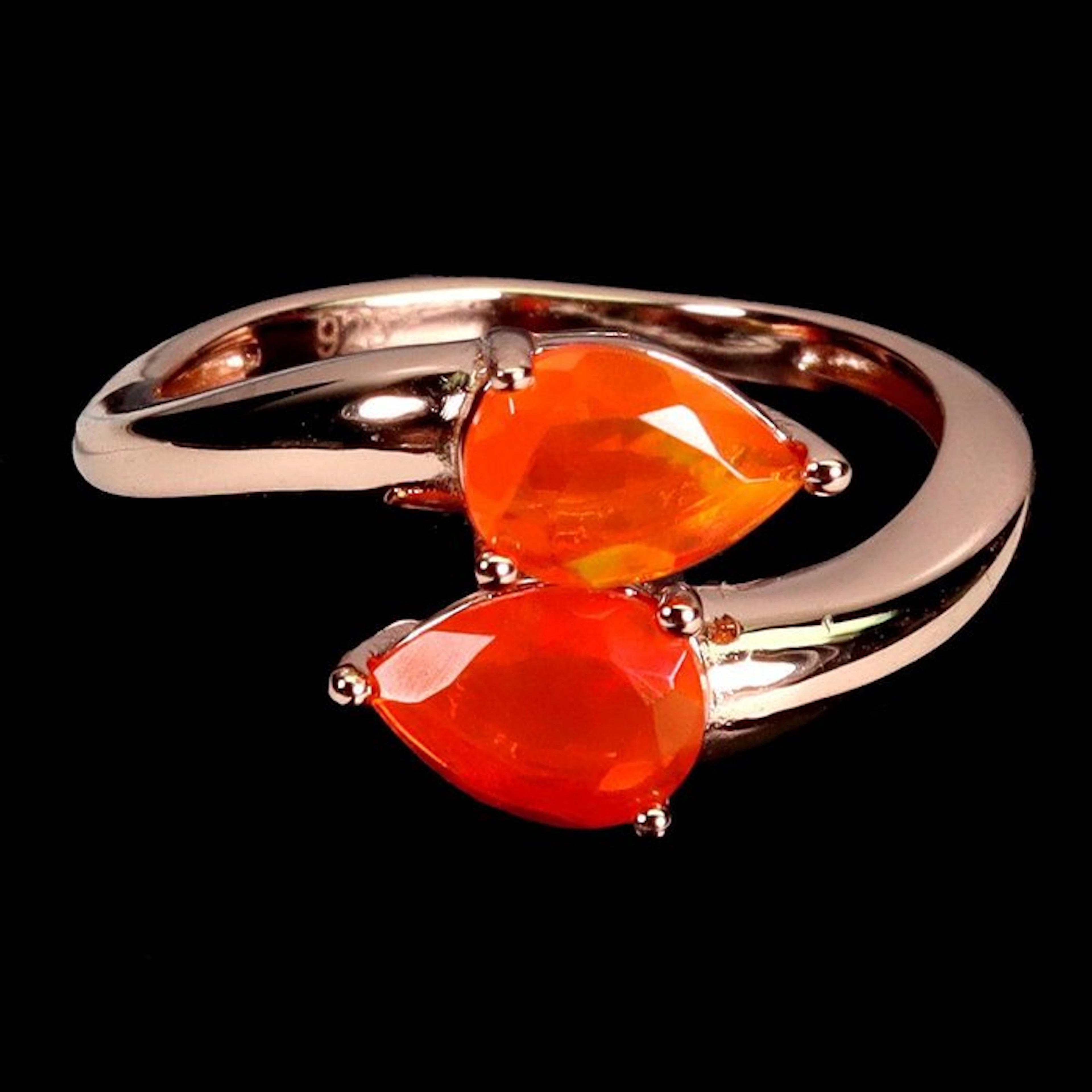 Ohne mindestpreis - Ring 14K Rose Gold plated, 925 Silver Fire Opal