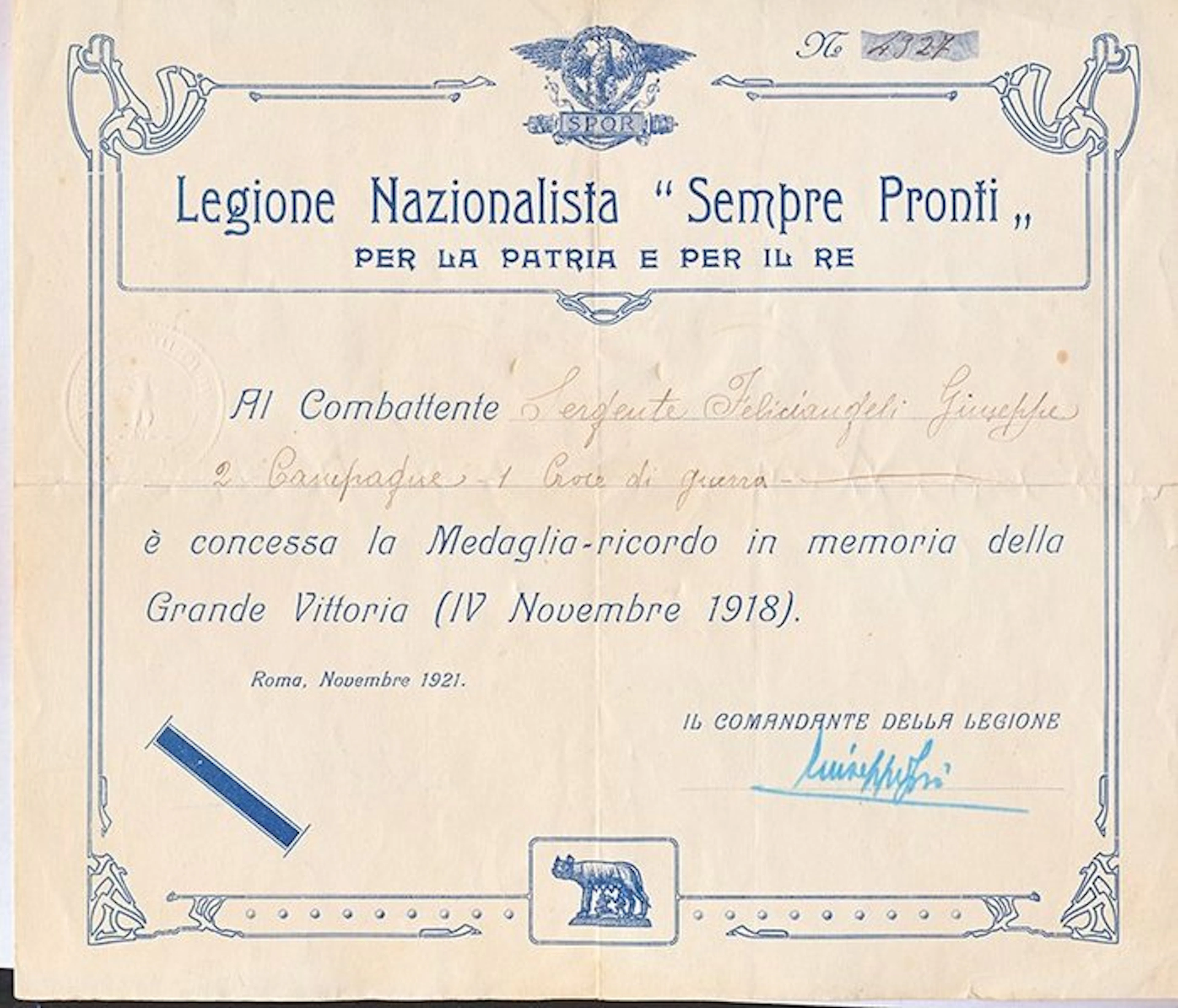 Italy - Medal - diploma medaglia Nazionalista Sempre Pronti Marcia su Roma