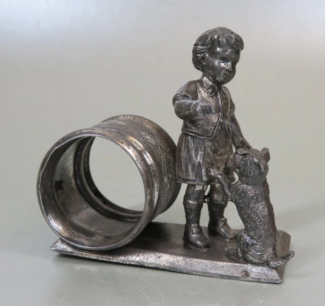 Servet houder jongetje met hond - Napkin ring - Meriden B. Company - Metal