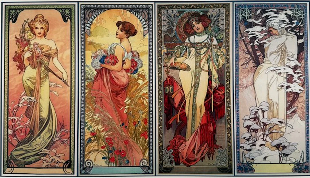Marie Alphonse Mucha - “Les Quatres Saisons, 1902”. Gesigneerd in de plaat.