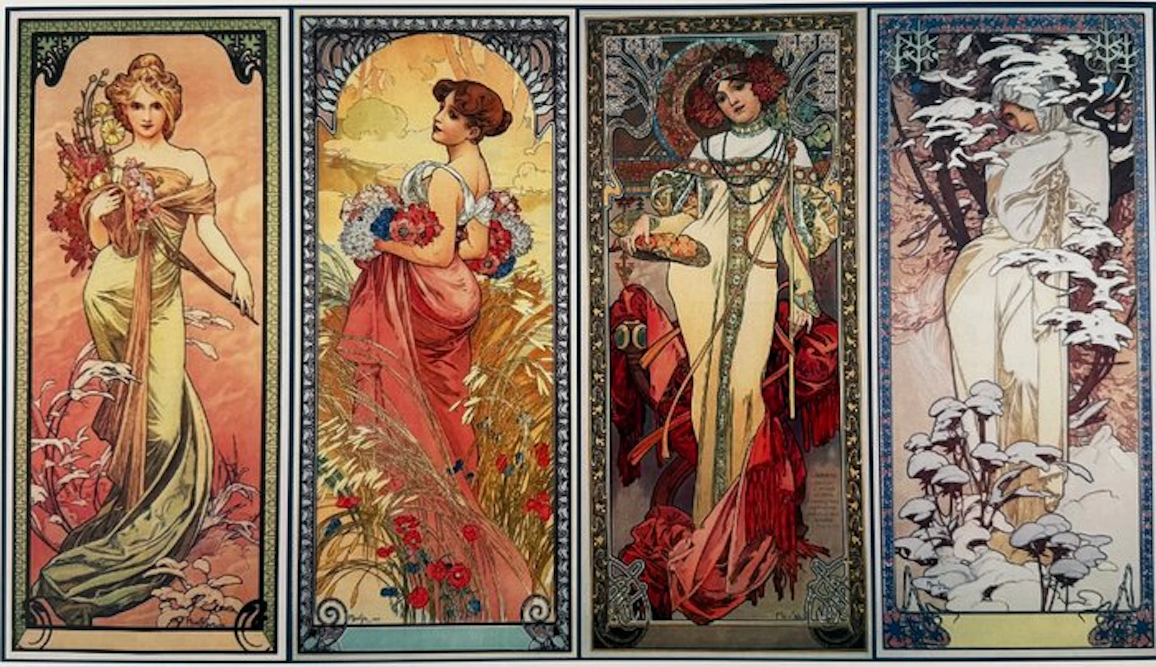 Marie Alphonse Mucha - “Les Quatres Saisons, 1902”. Gesigneerd in de plaat.