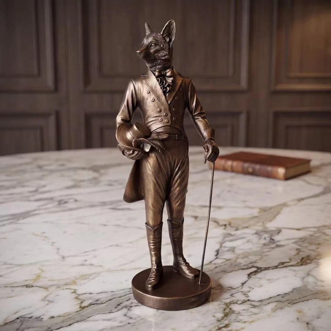 Sculpture, Staande “Gentlemen Fox” vos 41 cm - 41 cm - Resin