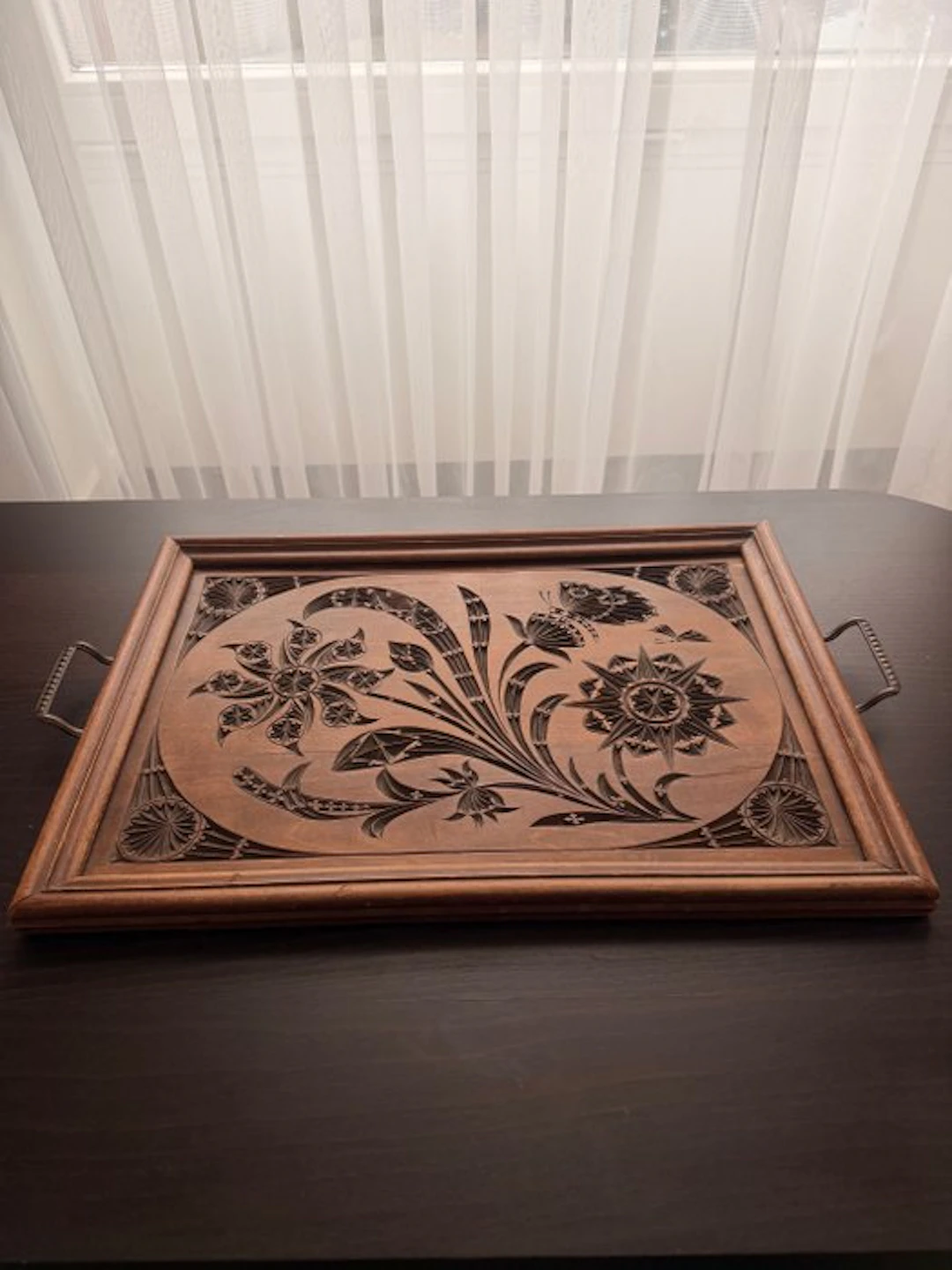 Large Antique Art Nouveau Floral Tray – Jugendstil - Tray - Wood