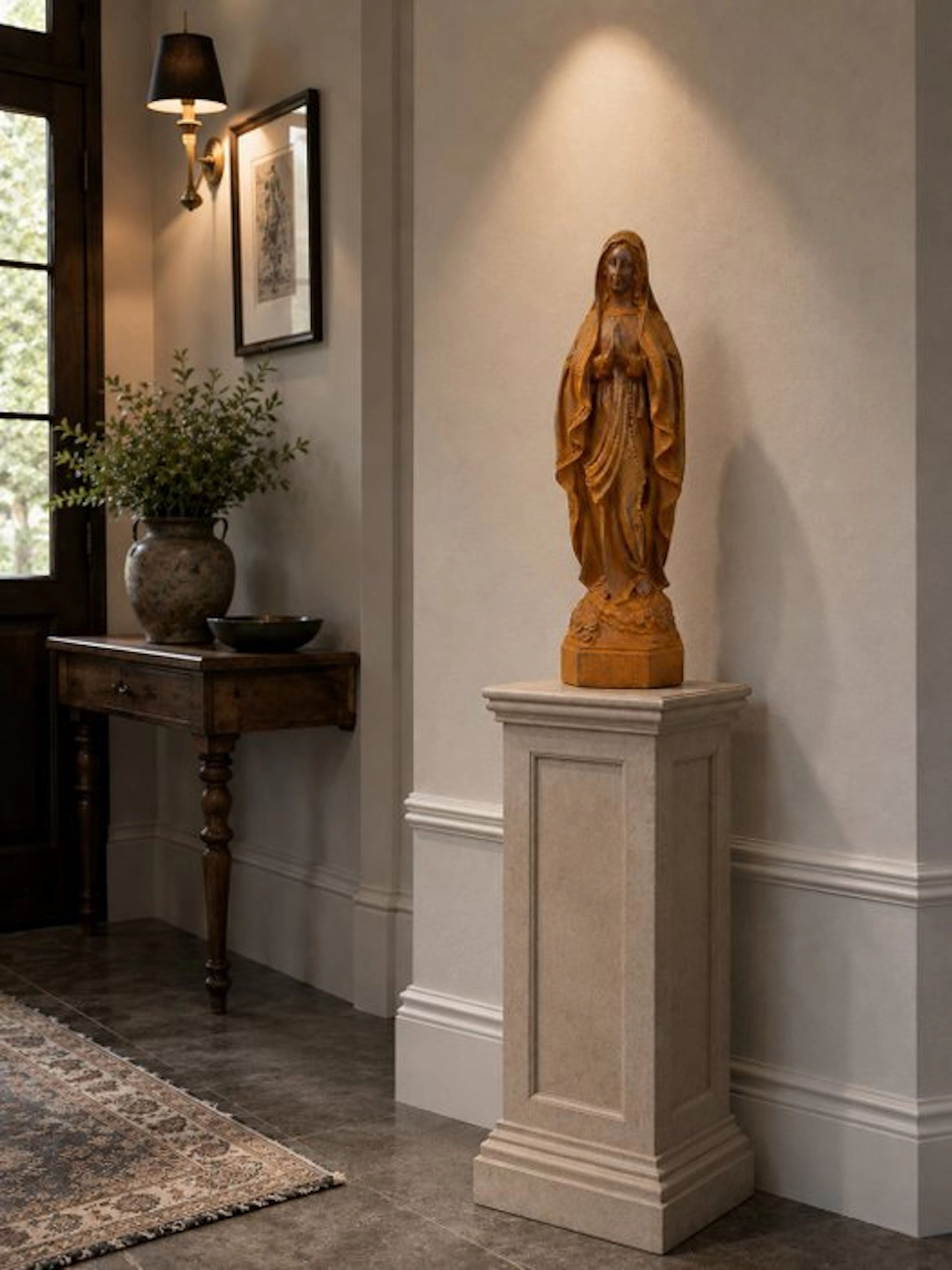 Statue, heavy metal statue of Saint Mary the virgin - 39 cm - Cast iron