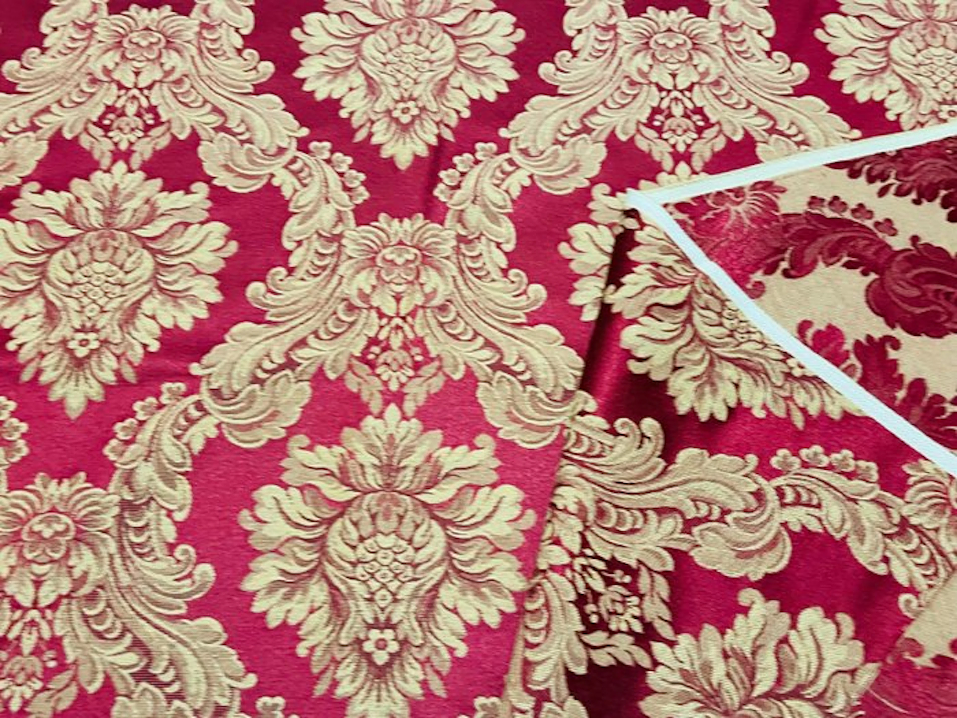 Exclusive Crimson Red Damask Fabric: A Masterpiece of...