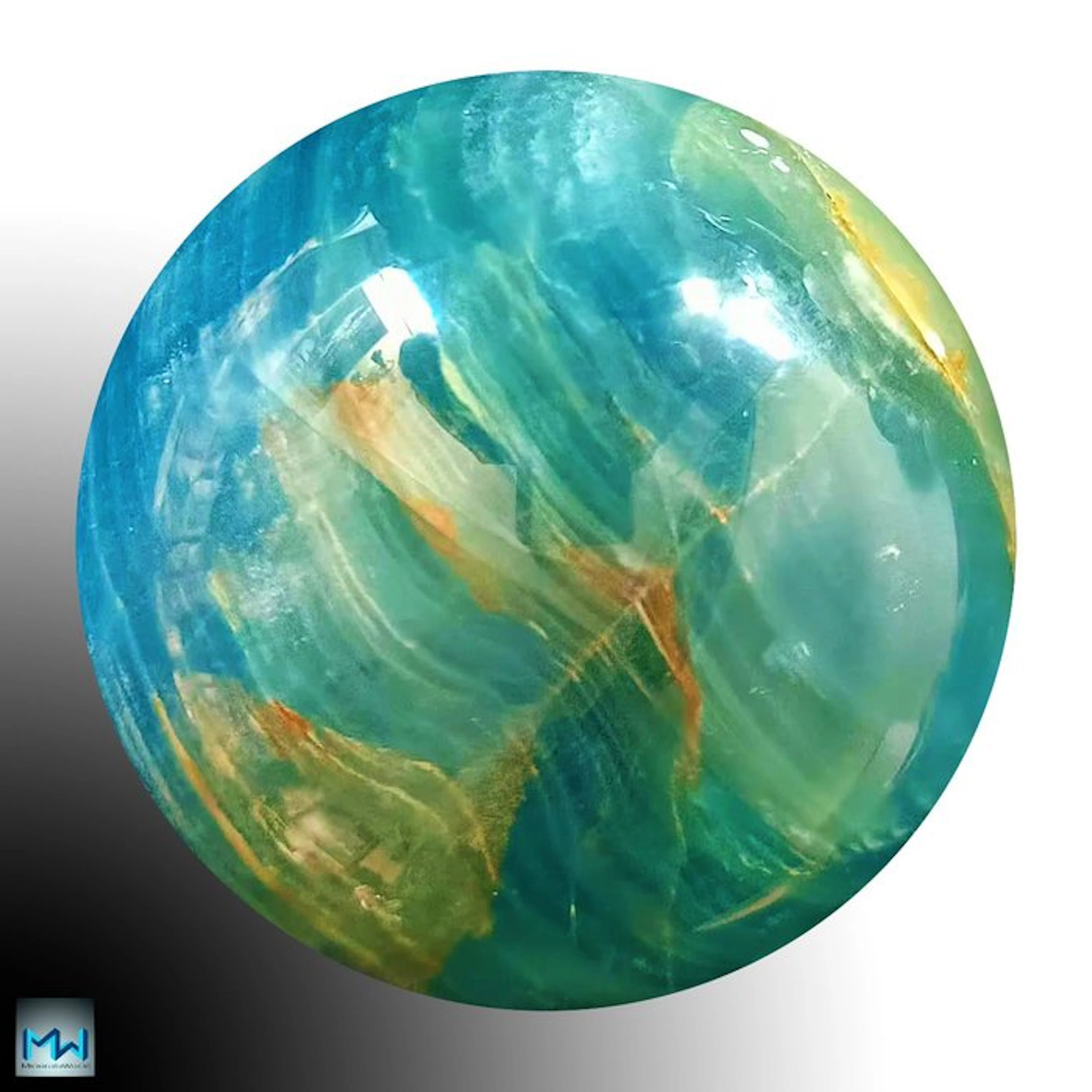 Sky-Blue Onyx Sphere (Oceanita) - Height: 71 mm - Width: 71 mm- 490 g