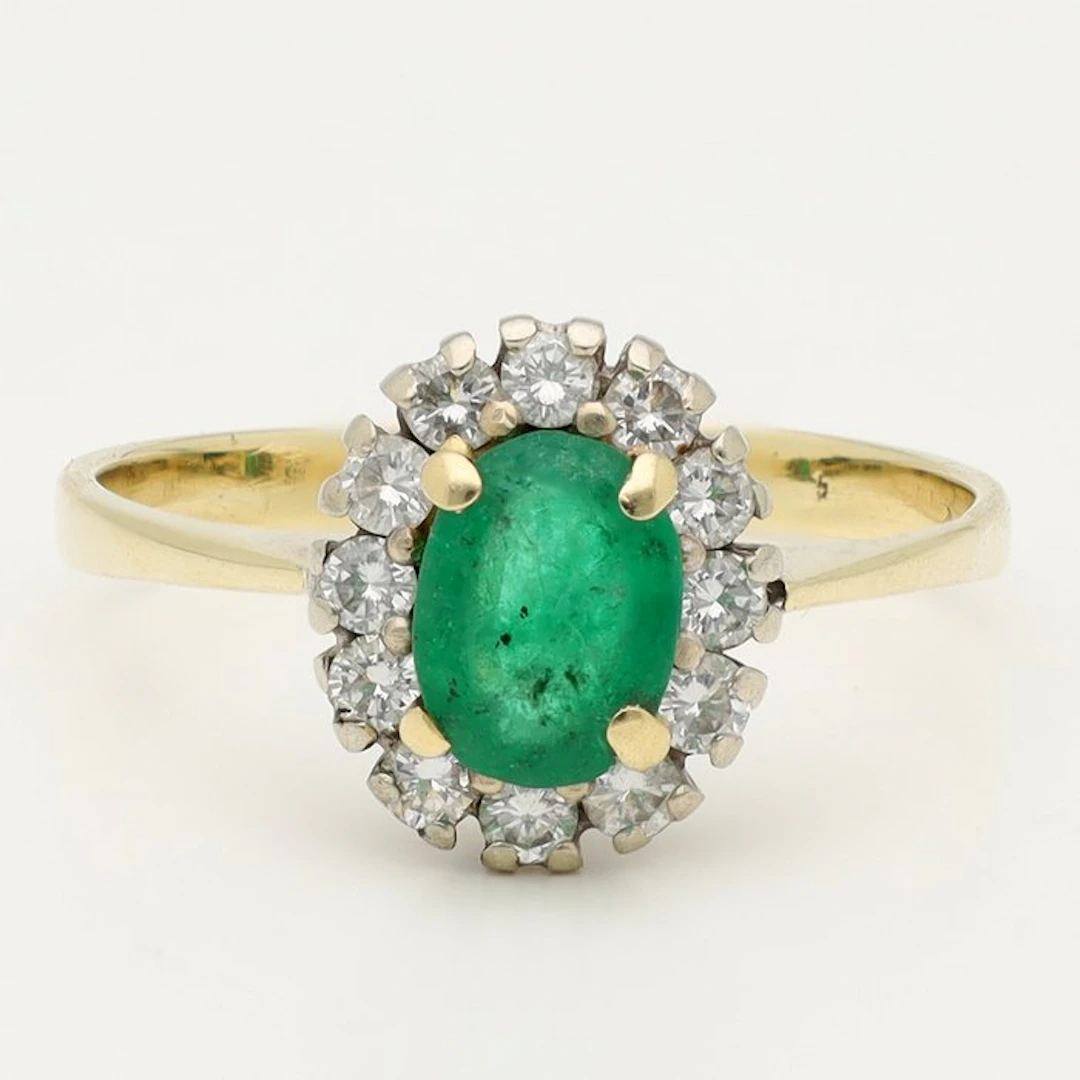 Ring - 14 kt. Yellow gold, White gold Emerald - Diamond