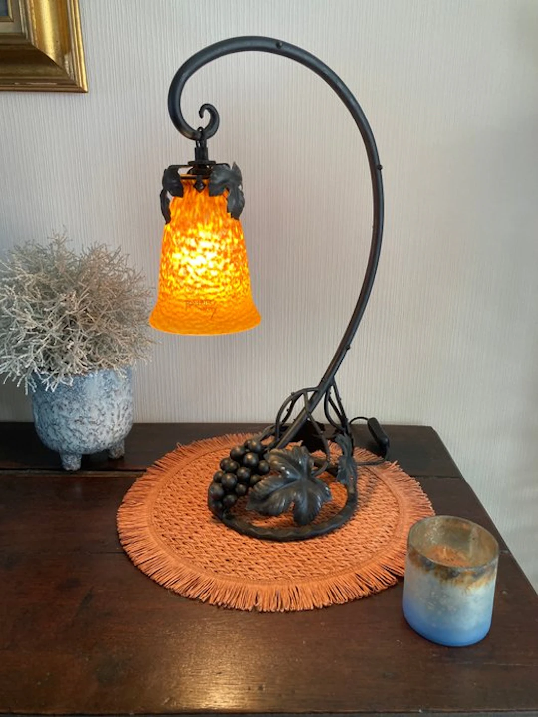 André Delatte - Table lamp - Wrought iron - Verre Francais (Nancy)