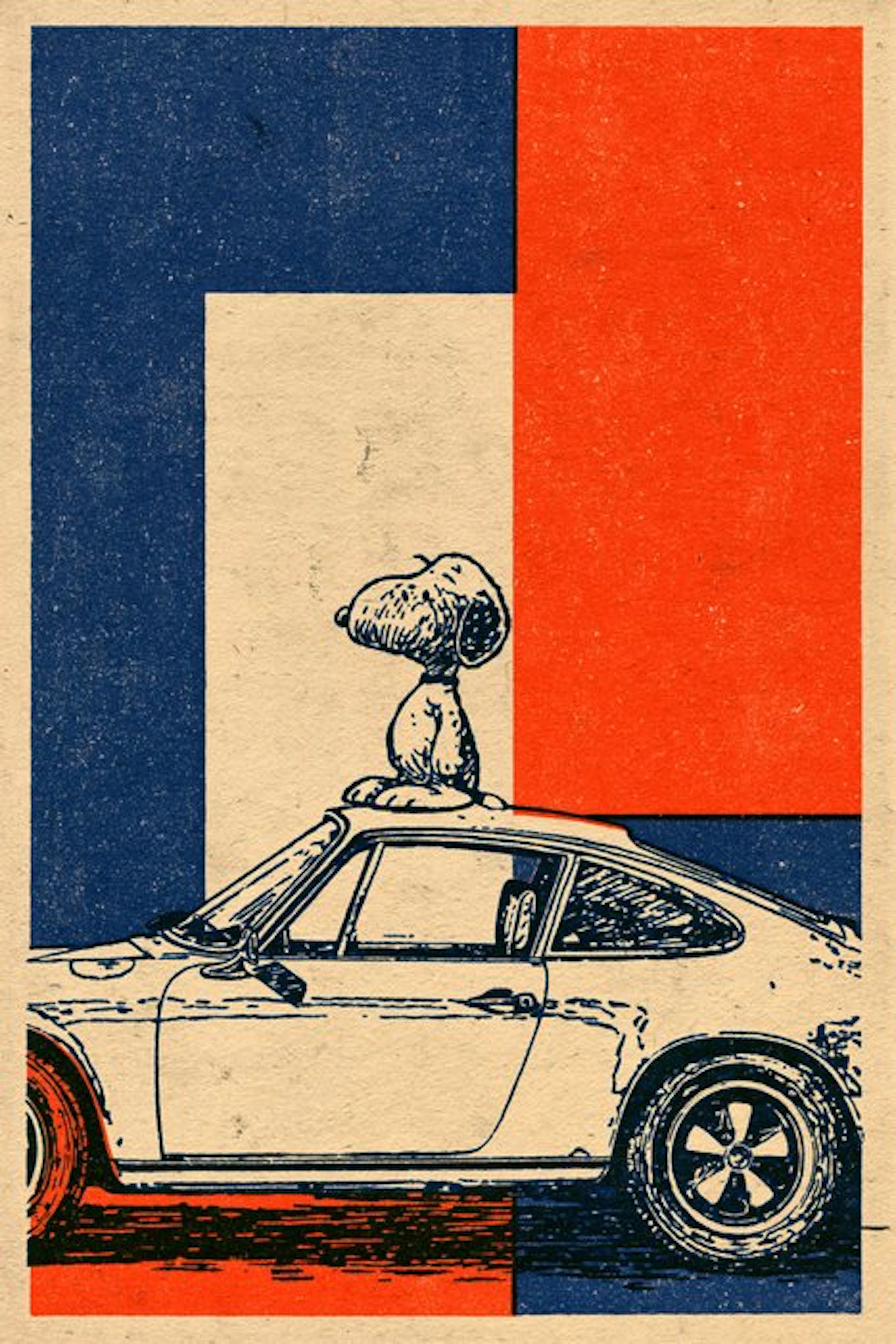 EGO - SNOOPY & CLASSIC PORSCHE - 5/5 SIGNÉE COA - 40x60 cm