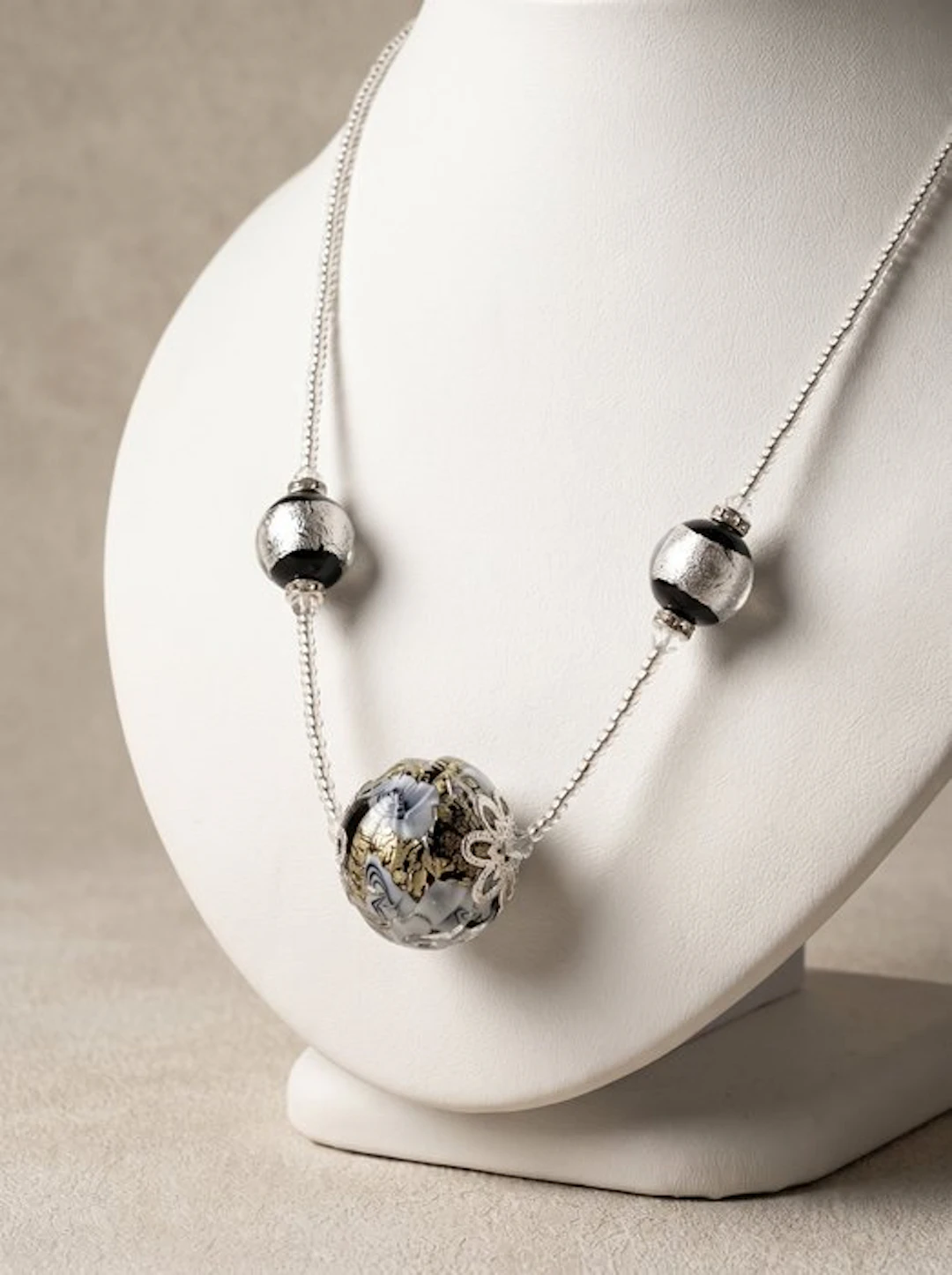 Murano glass, submerged silver, murrine - Necklace - Venetian Night