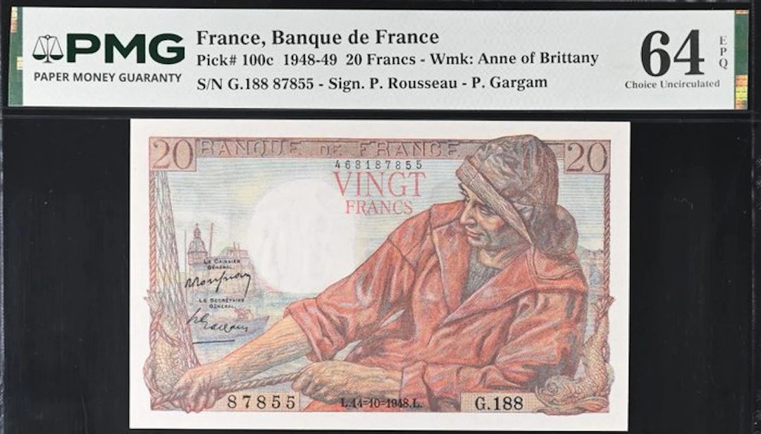 France. - 20 Francs - 1948 - PMG 64 EPQ - Pick 100c (No reserve price)