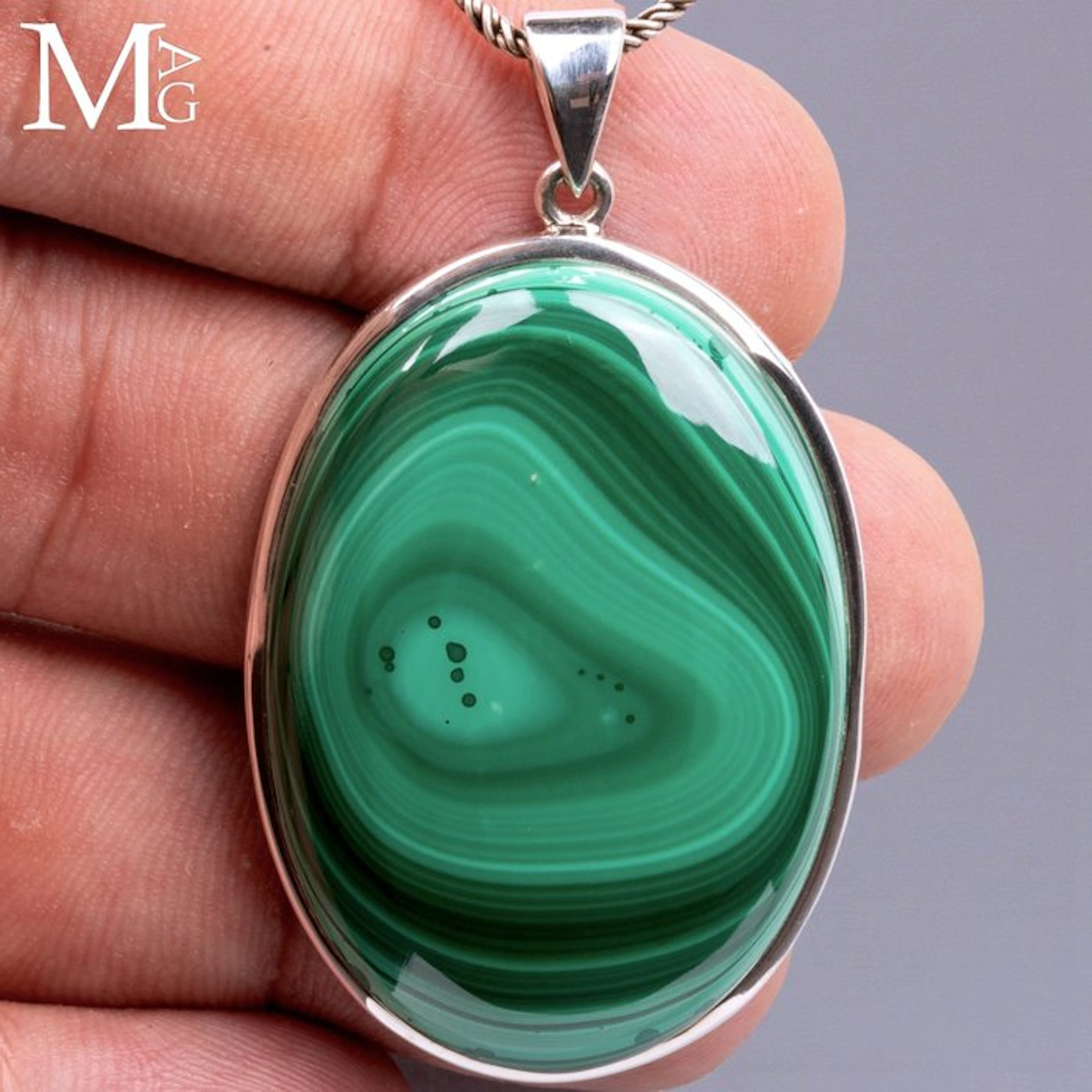 Top Quality Natural Malachite Gem - 925 Silver Pendent...