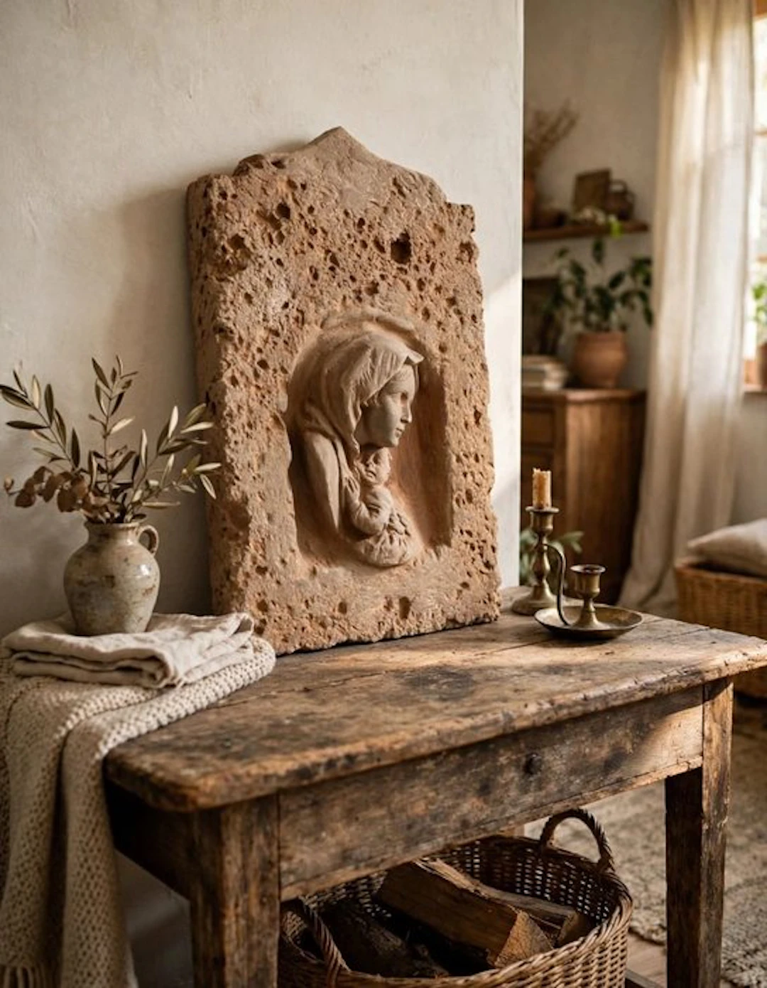 Sculpture, Cappella calcarea scavata a mano - 40 cm - limestone