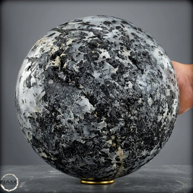 Rare black tourmaline in quartz sphere from Brazil