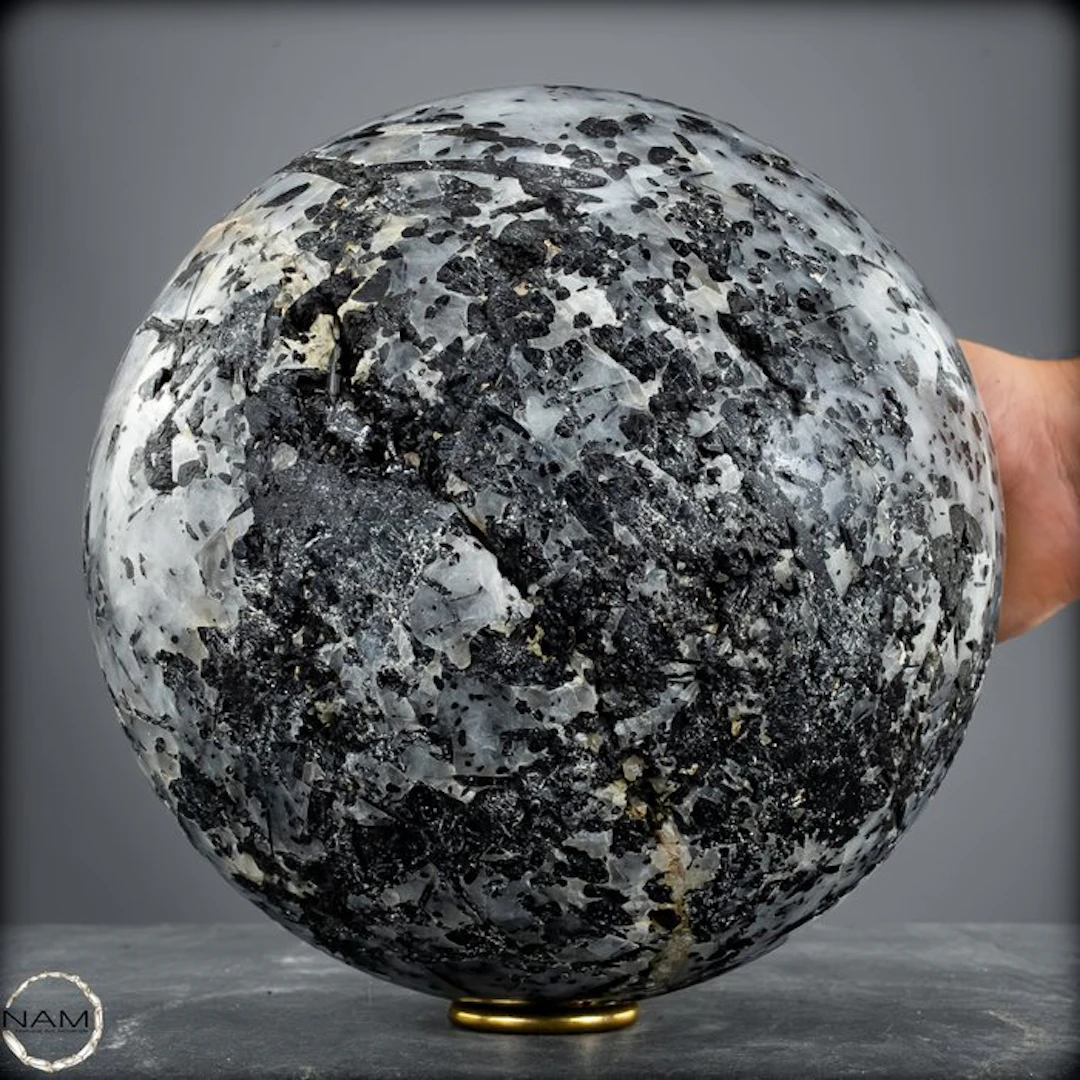 Rare black tourmaline in quartz sphere from Brazil