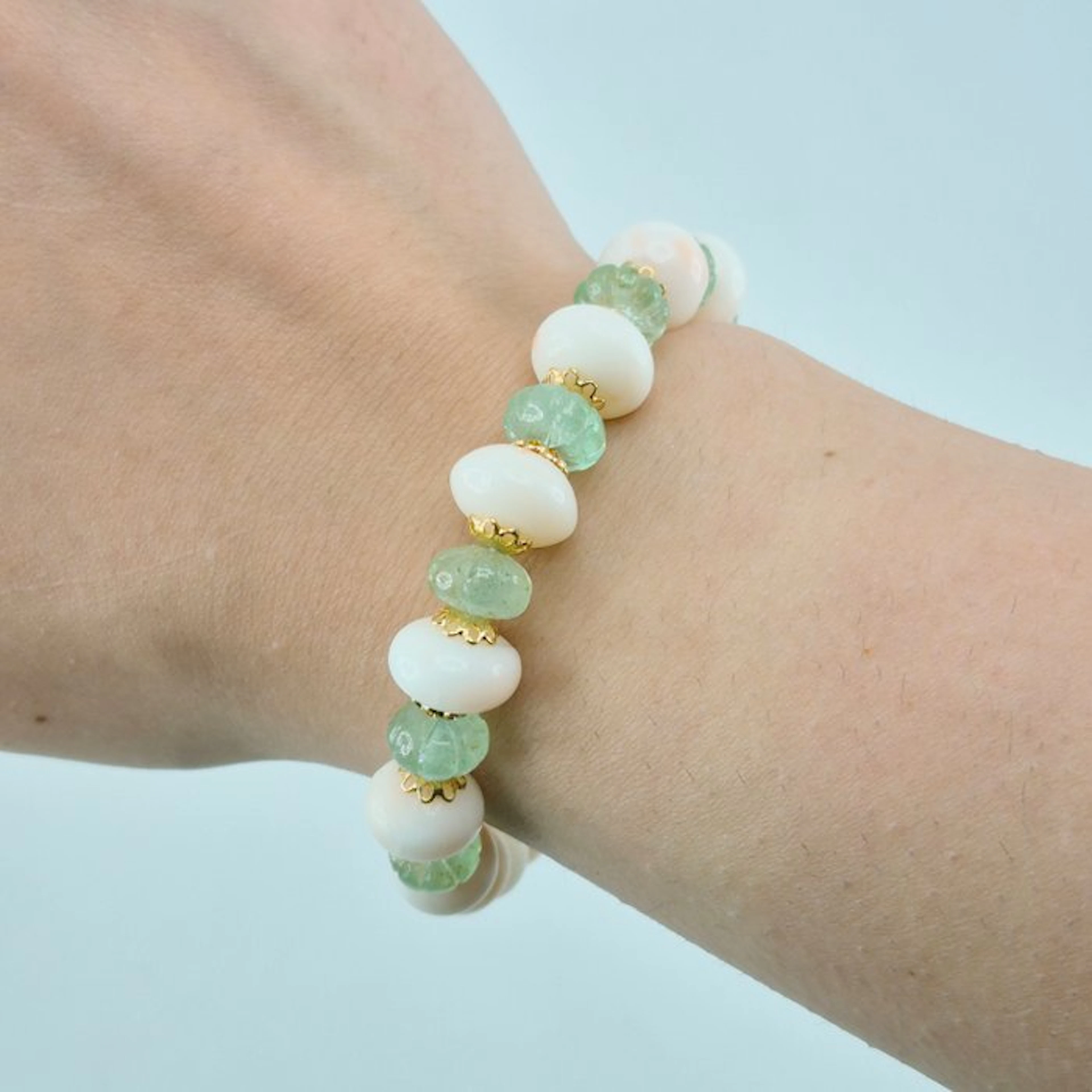 Silver, Gold-plated Bracelet - Pink coral, aquamarine