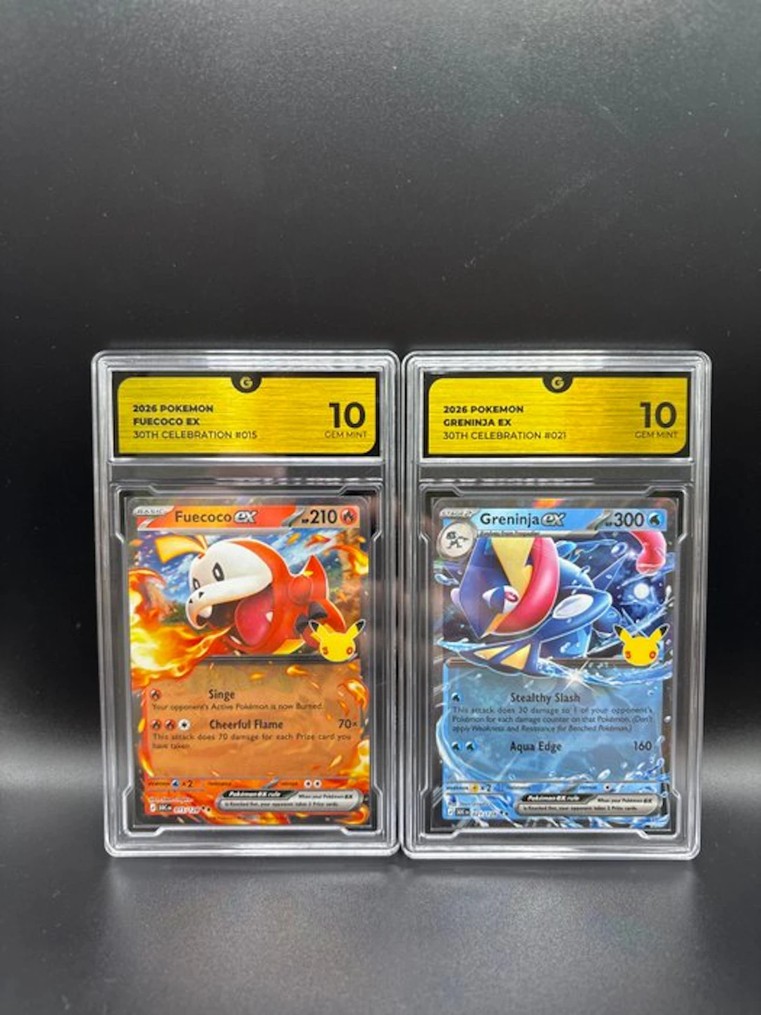 Pokémon - 2 Graded card - Fuecoco & Greninja 30TH Annivesary Promo card - GG 10