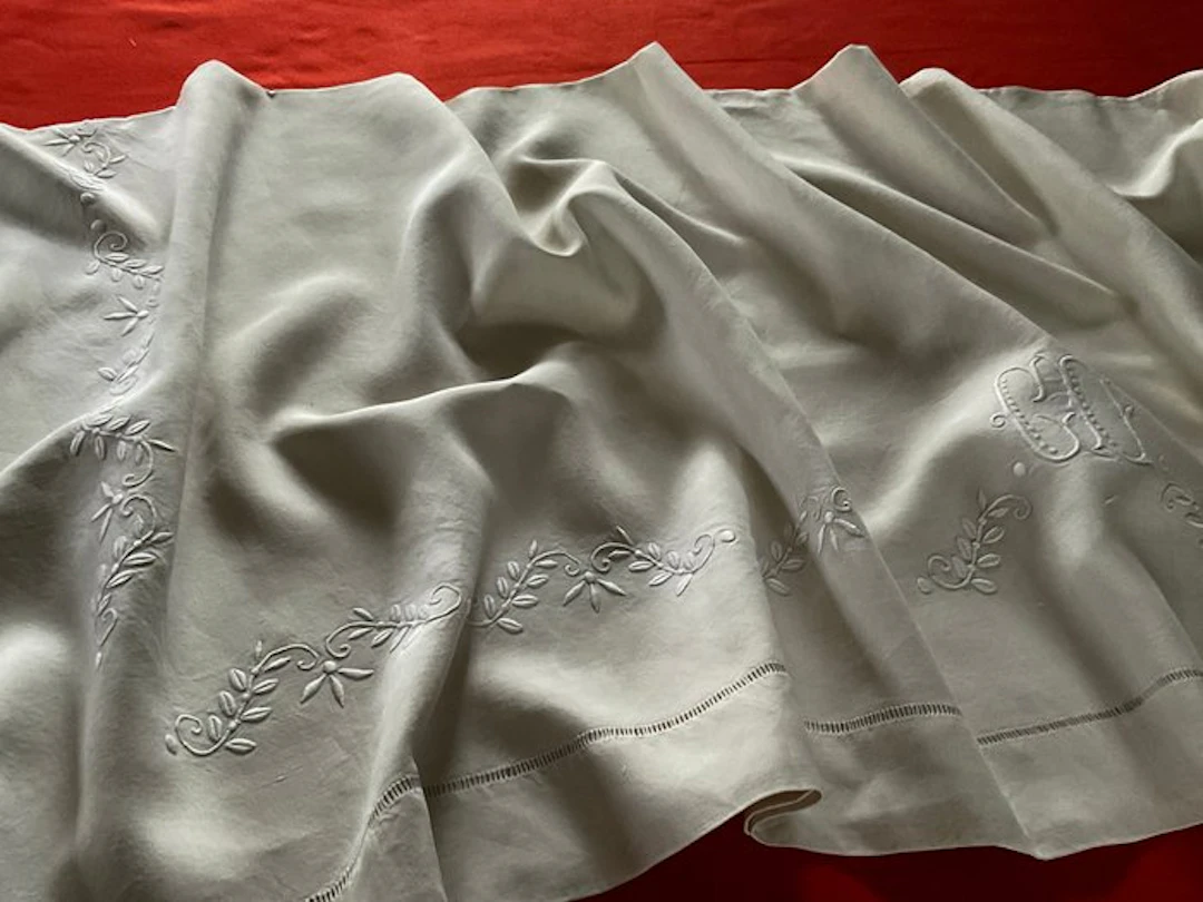 Early XXth Century bed linen with C.D. initials - Textile - 3.2 m - 2.1 m