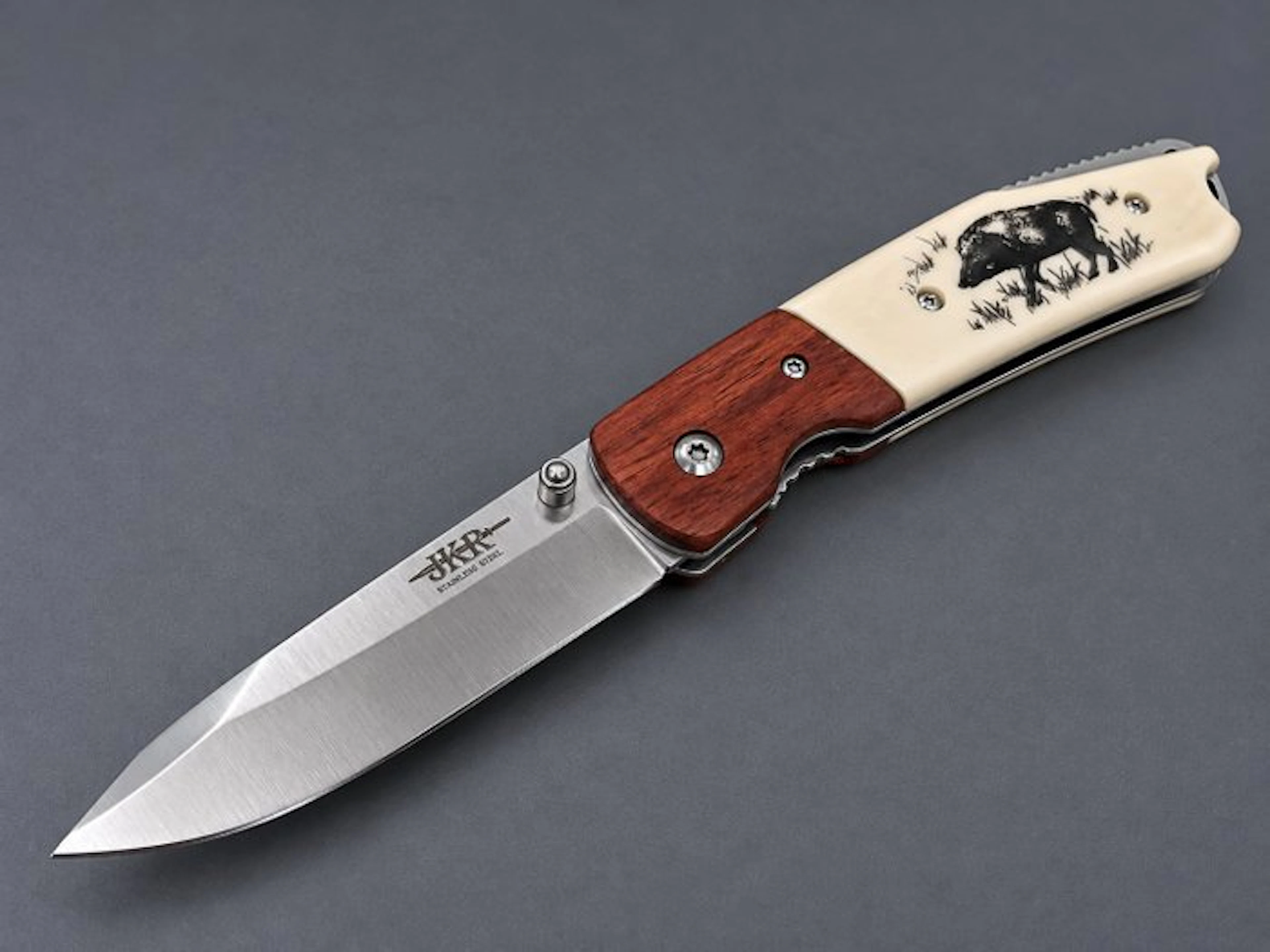 JKR JKR Cinghiale – Coltello pieghevole da caccia – Legno...