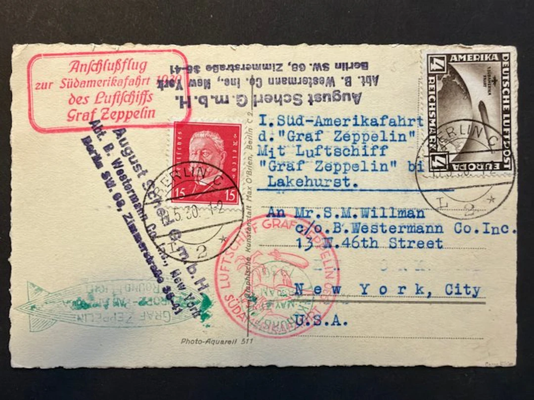 German Empire 1930 - Graf Zeppelin LZ127: 1st South...