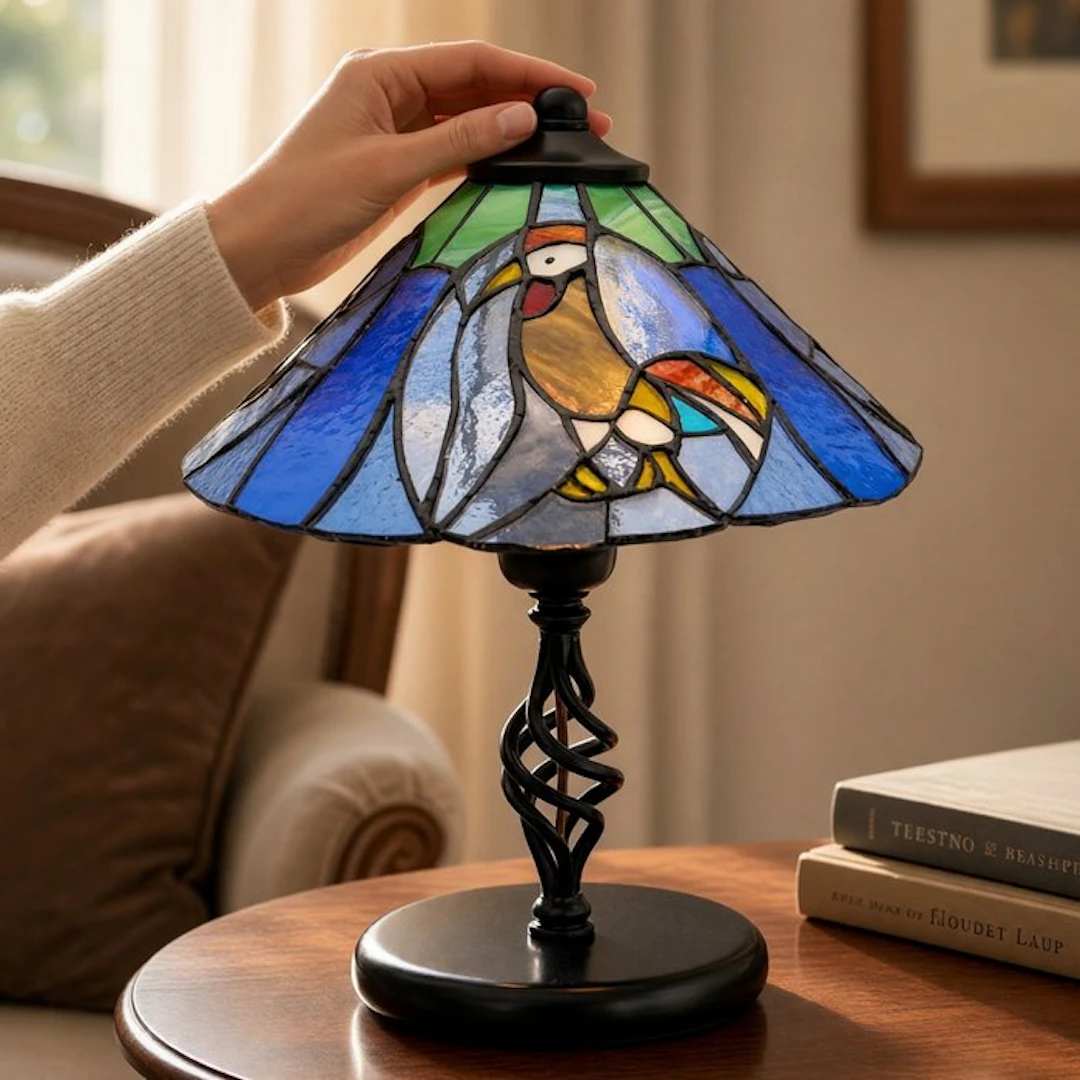 Table lamp - Model "Le Coq" in Tiffany Style 1950 – Glass...